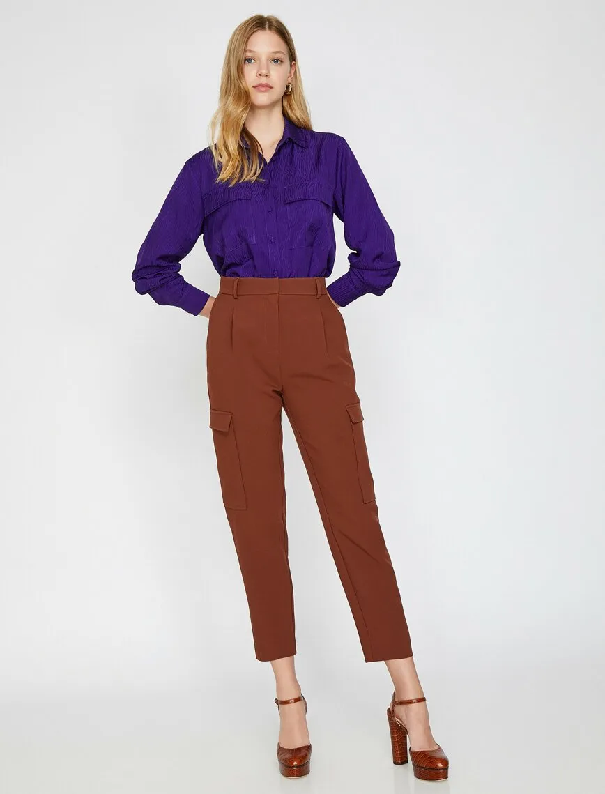 16328 Brown Pocket Detail Trousers