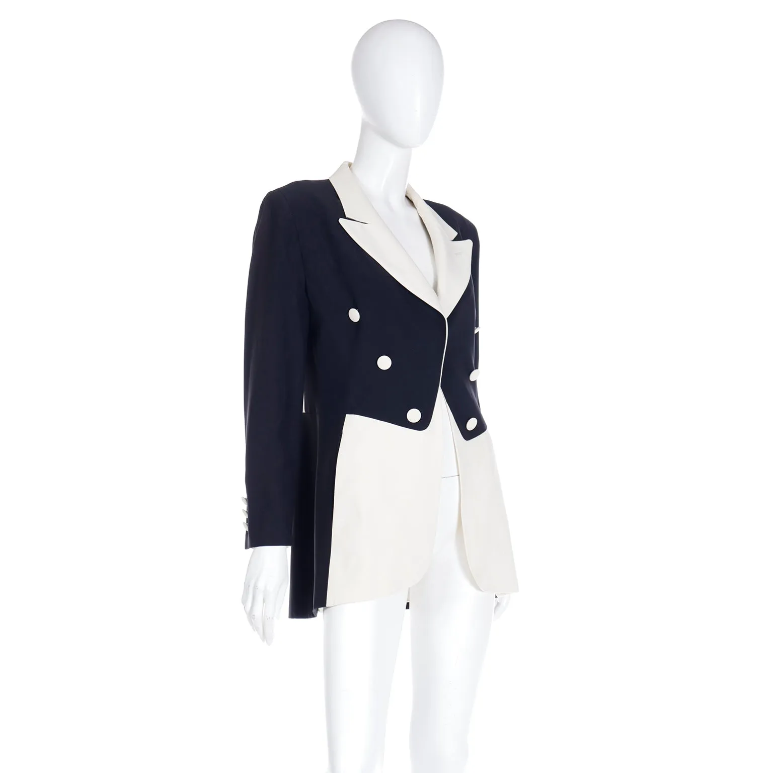 1990s Moschino Couture Black & Cream Vintage Tuxedo Style Jacket