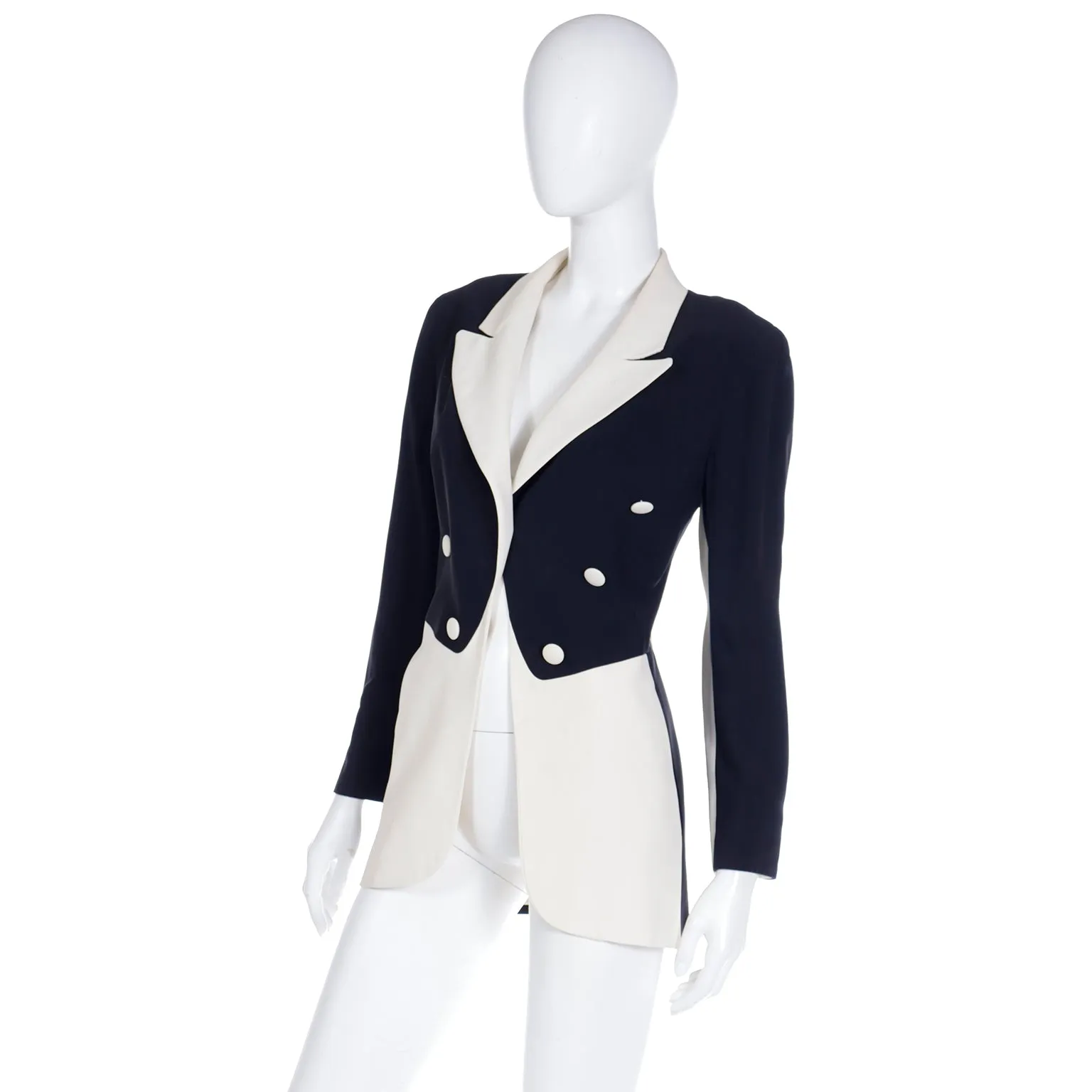 1990s Moschino Couture Black & Cream Vintage Tuxedo Style Jacket