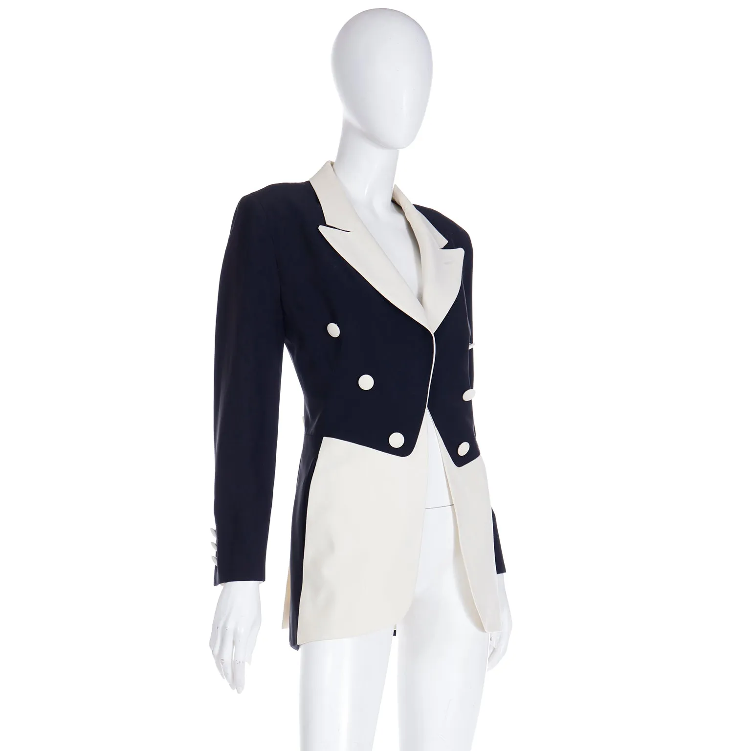 1990s Moschino Couture Black & Cream Vintage Tuxedo Style Jacket