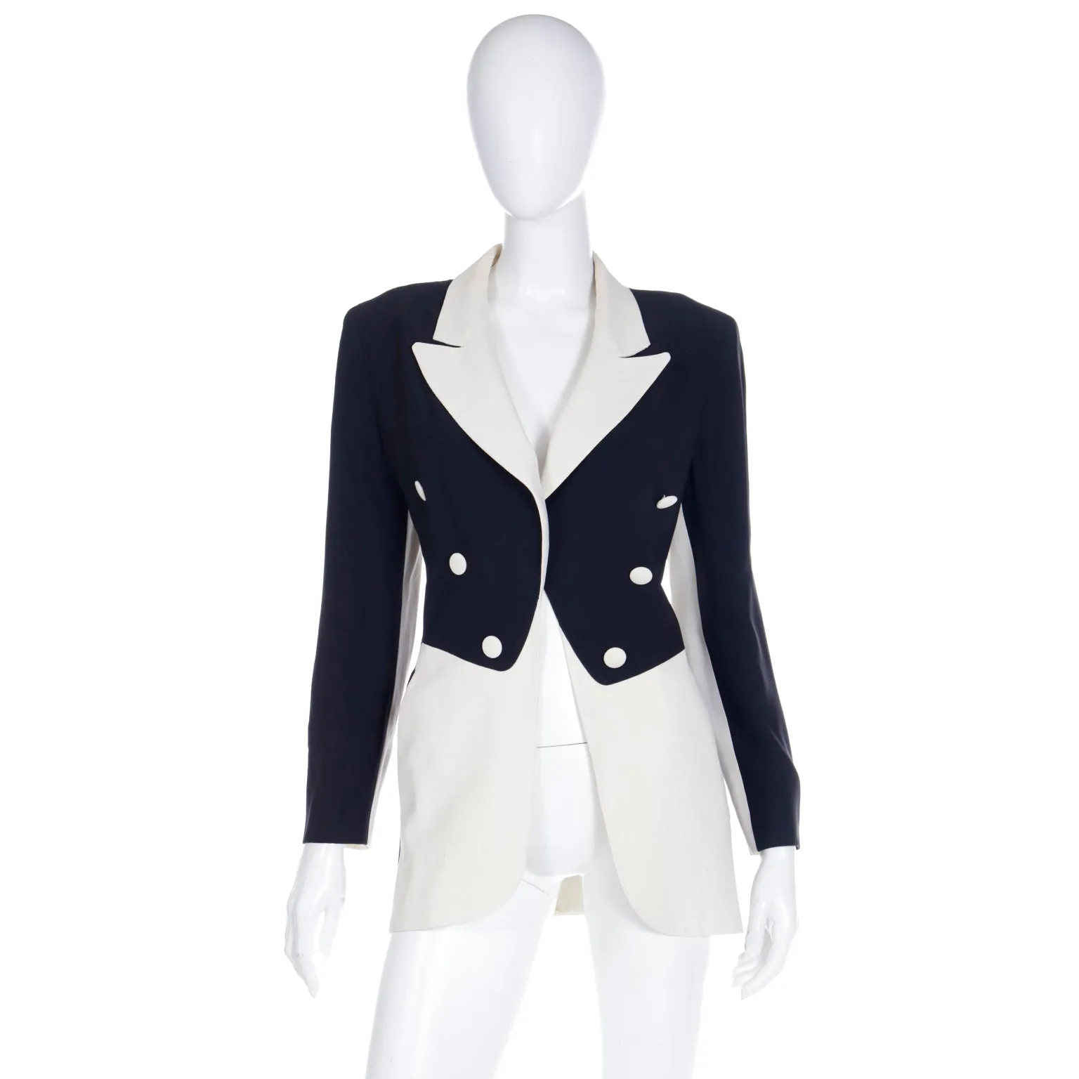 1990s Moschino Couture Black & Cream Vintage Tuxedo Style Jacket