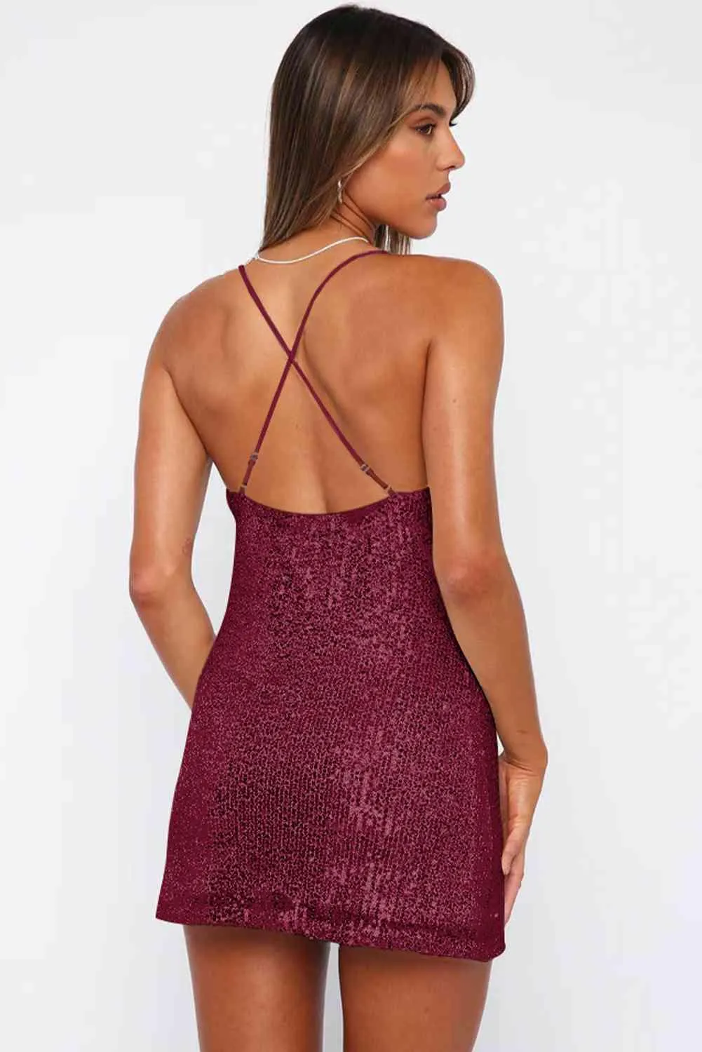 Amanda Cowl Neck Contrast Sequin Sleeveless Mini Dress