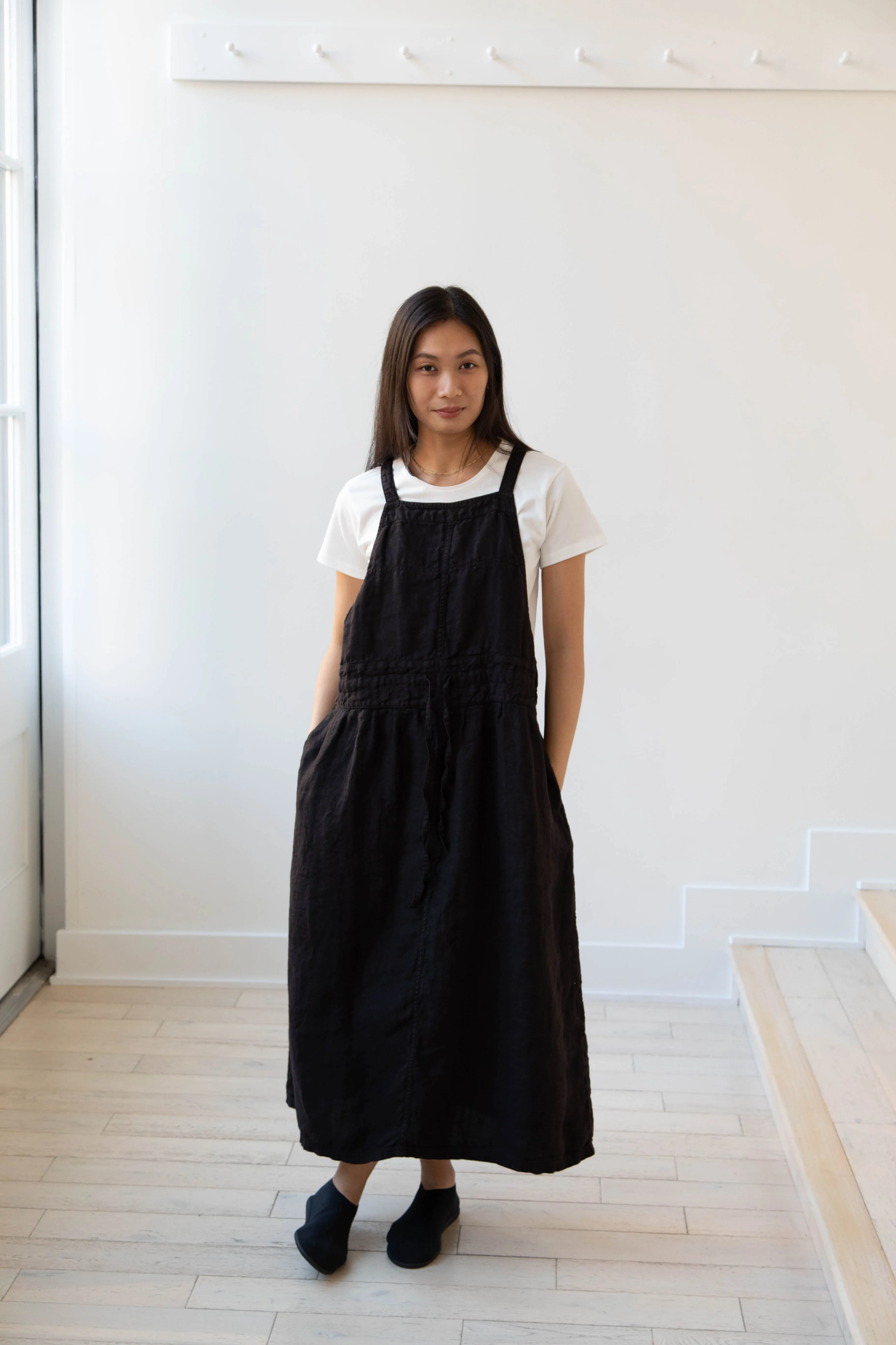 Armen | Linen Apron Dress in Black