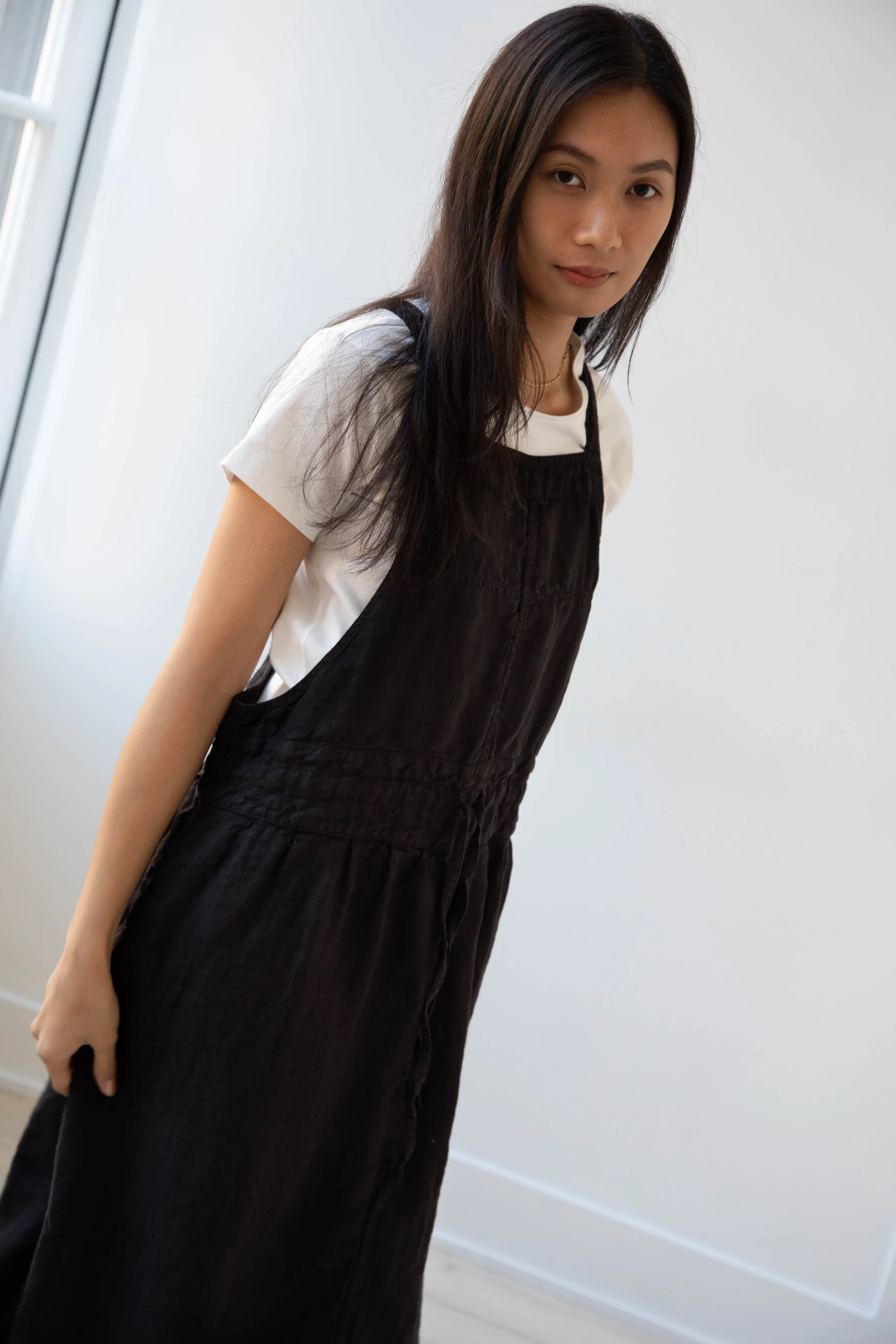 Armen | Linen Apron Dress in Black