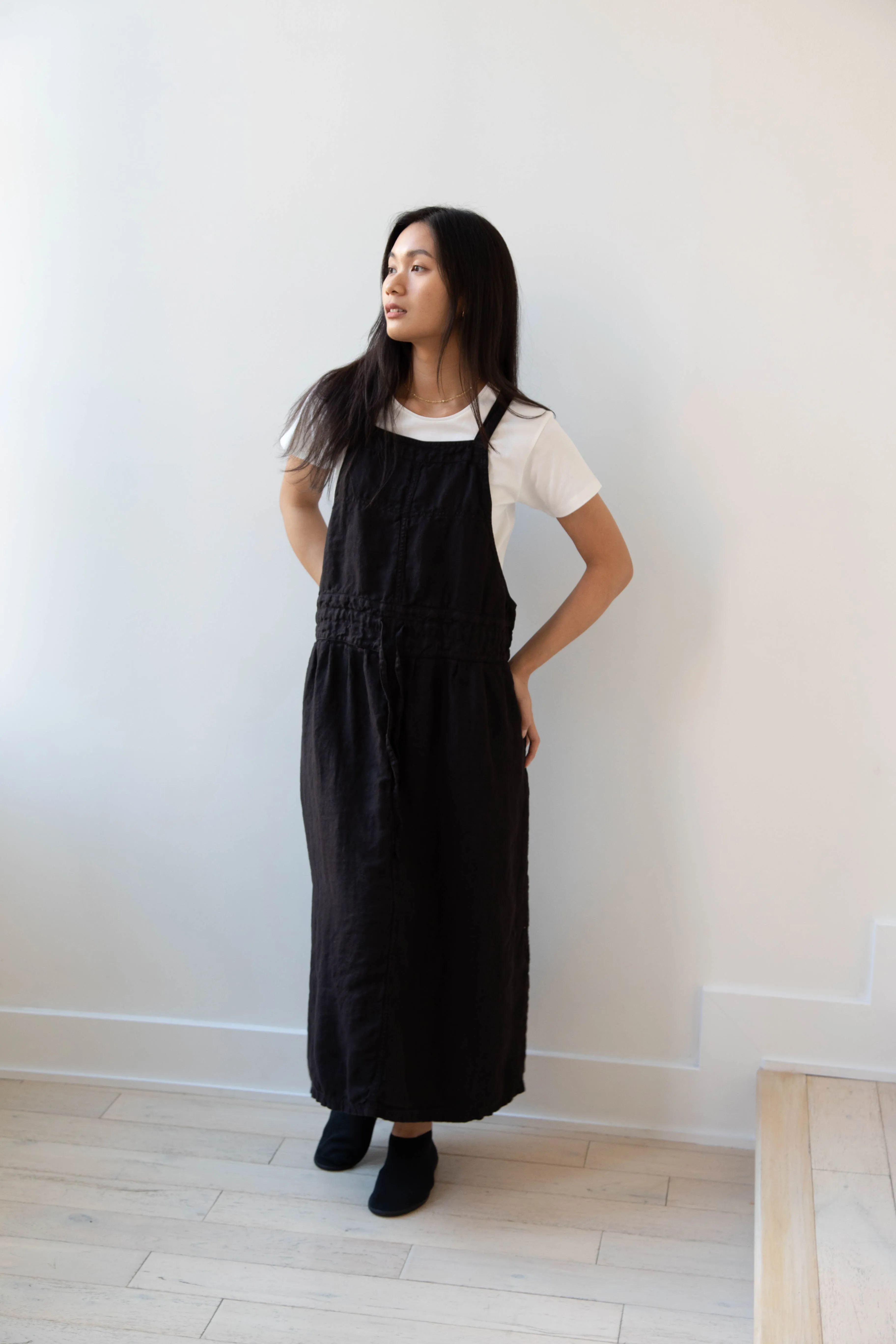 Armen | Linen Apron Dress in Black