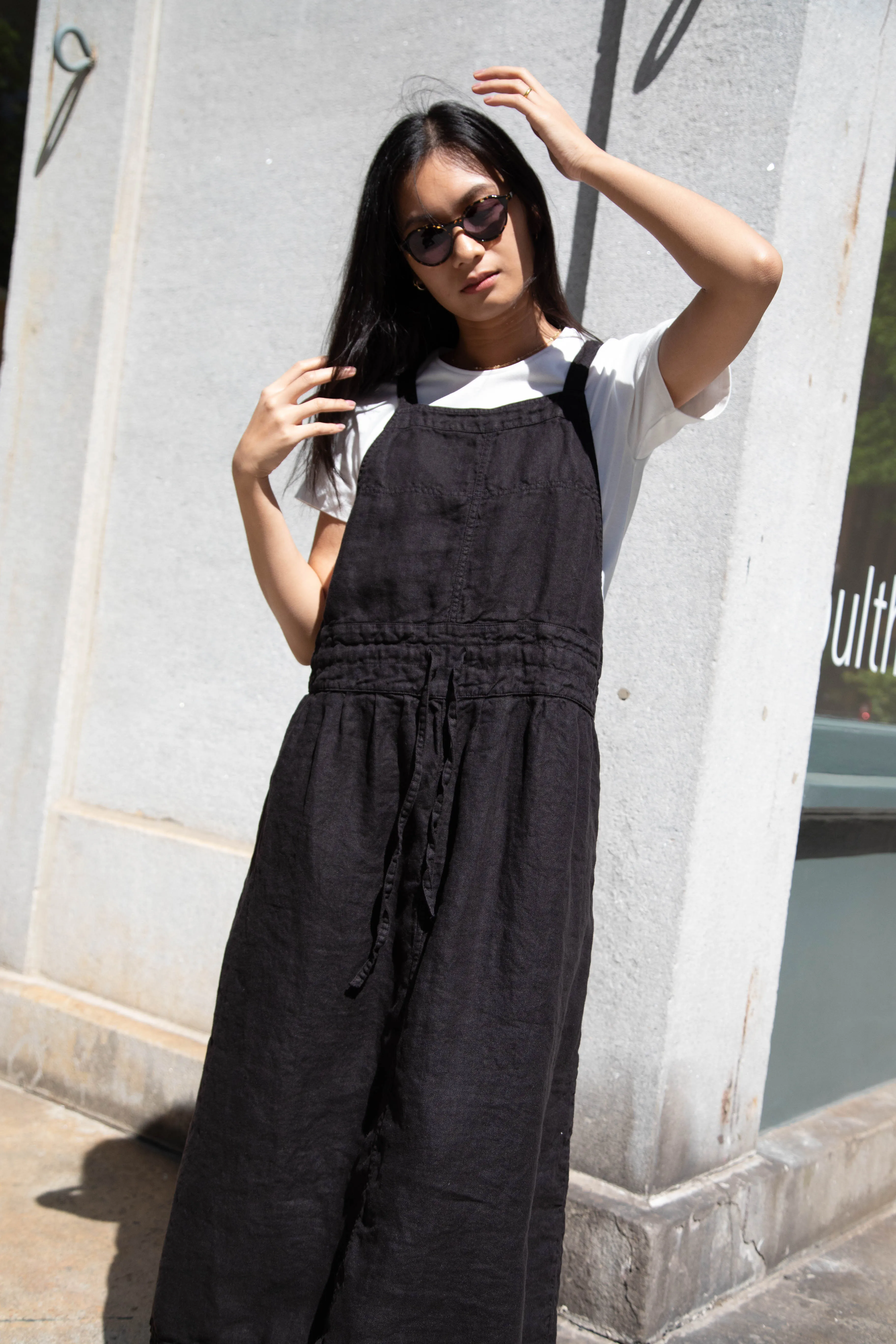 Armen | Linen Apron Dress in Black