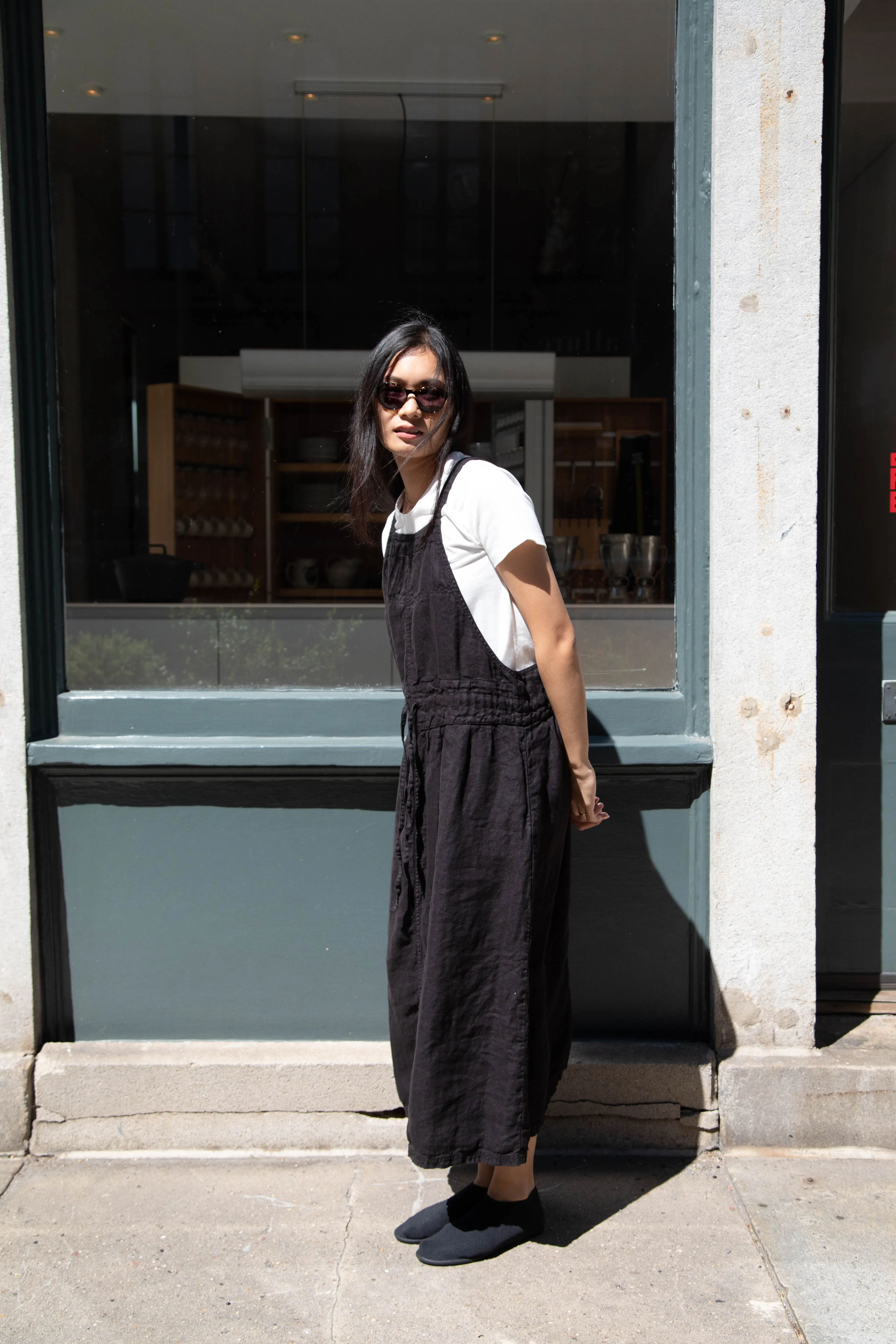 Armen | Linen Apron Dress in Black