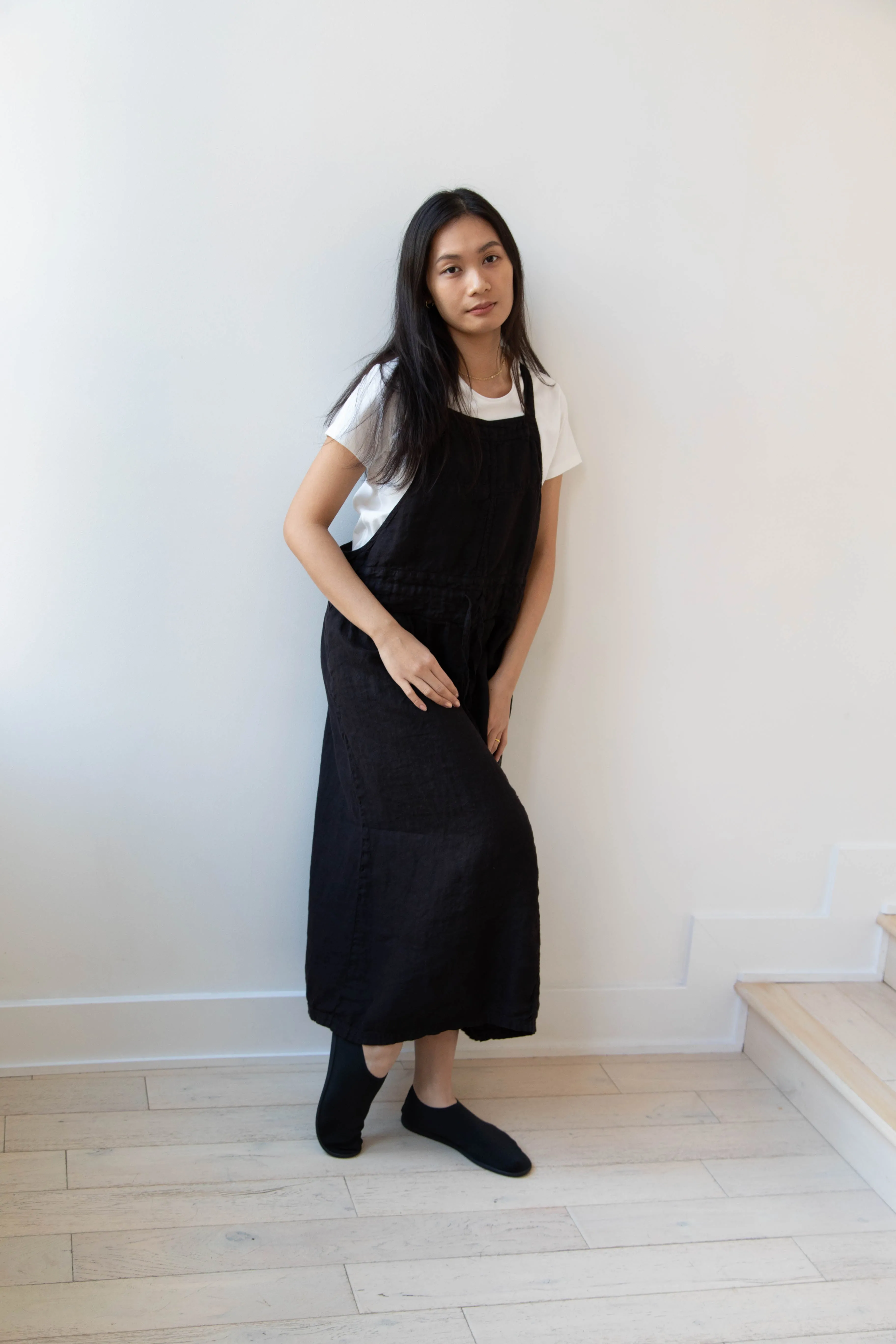 Armen | Linen Apron Dress in Black