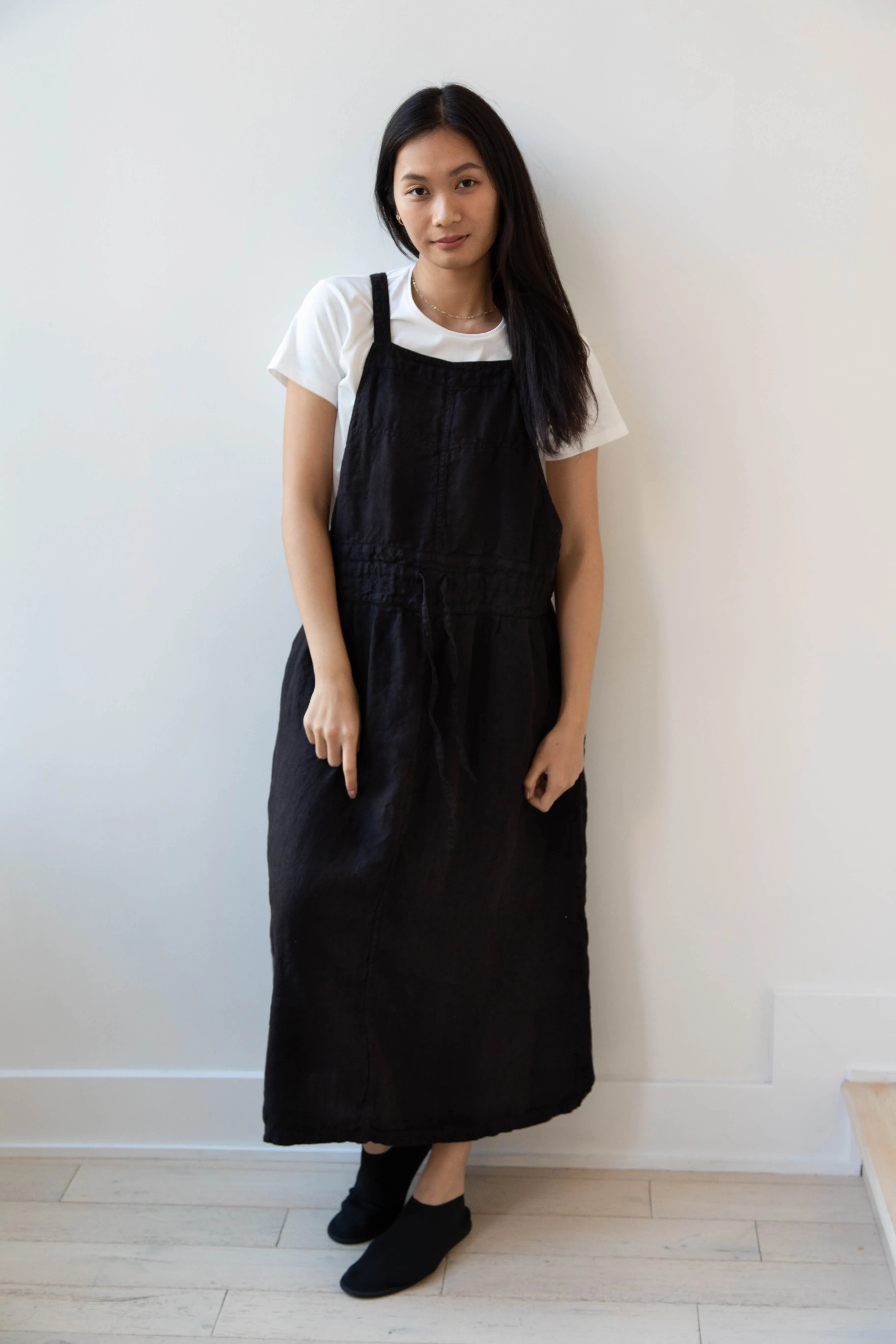 Armen | Linen Apron Dress in Black