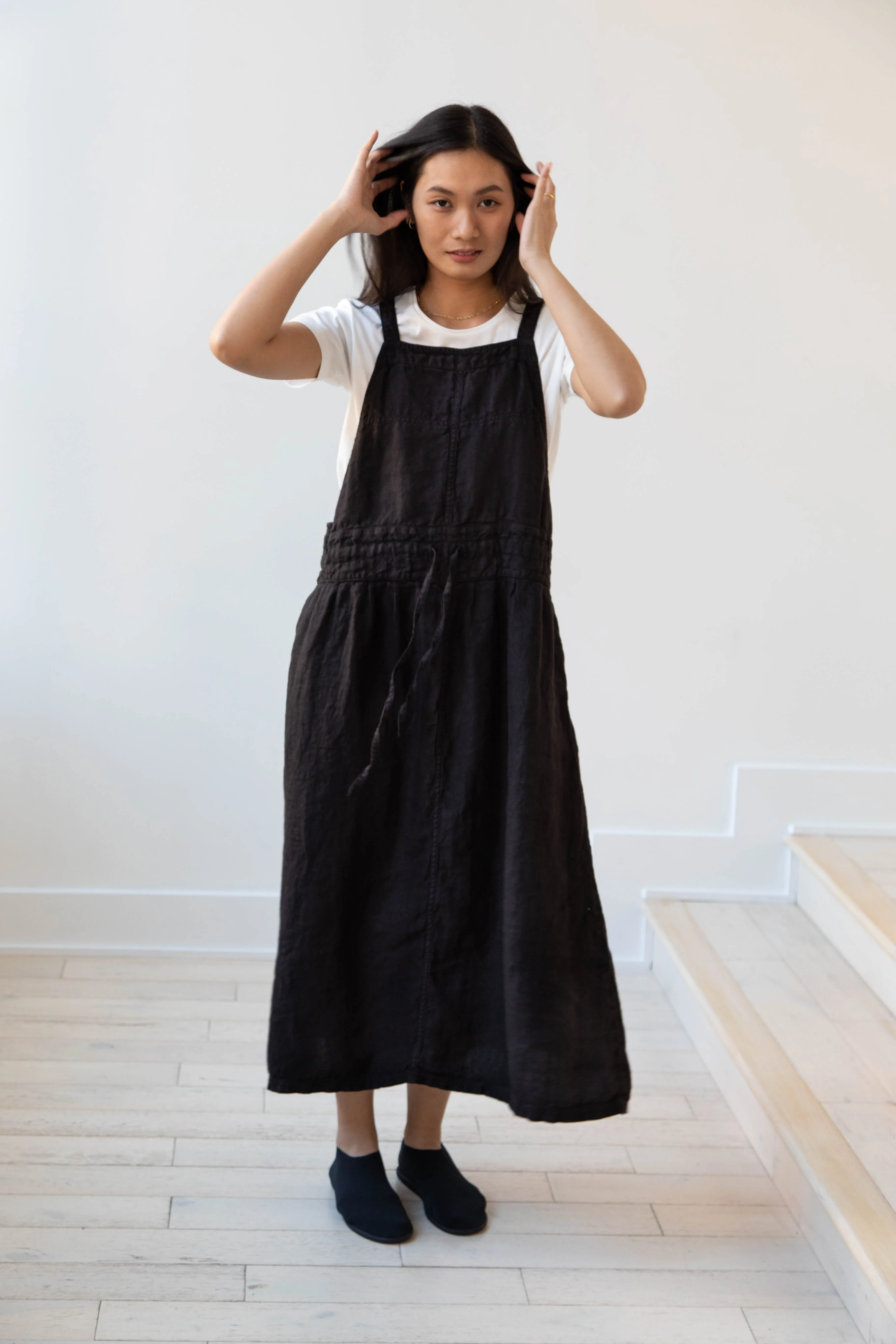 Armen | Linen Apron Dress in Black