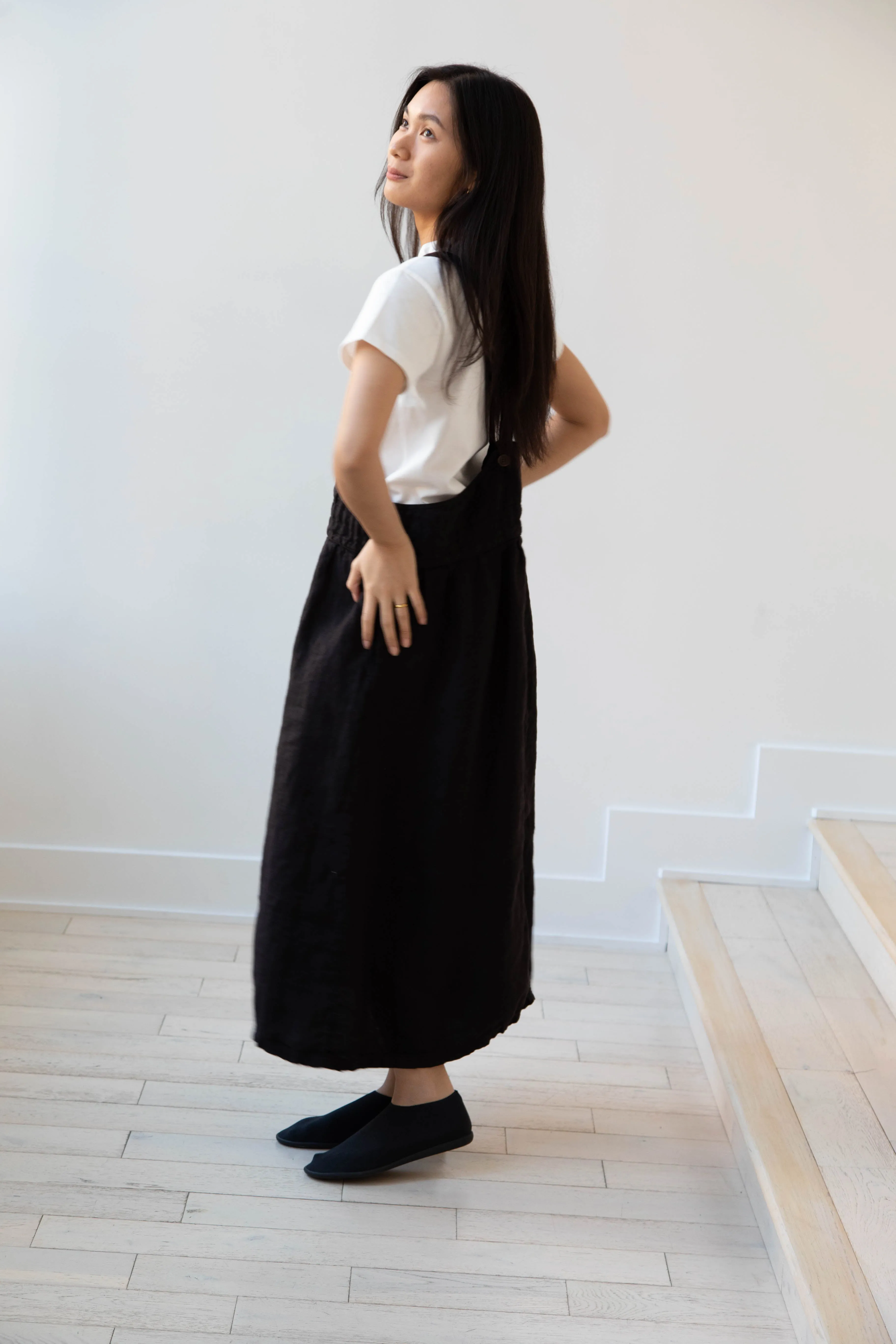 Armen | Linen Apron Dress in Black