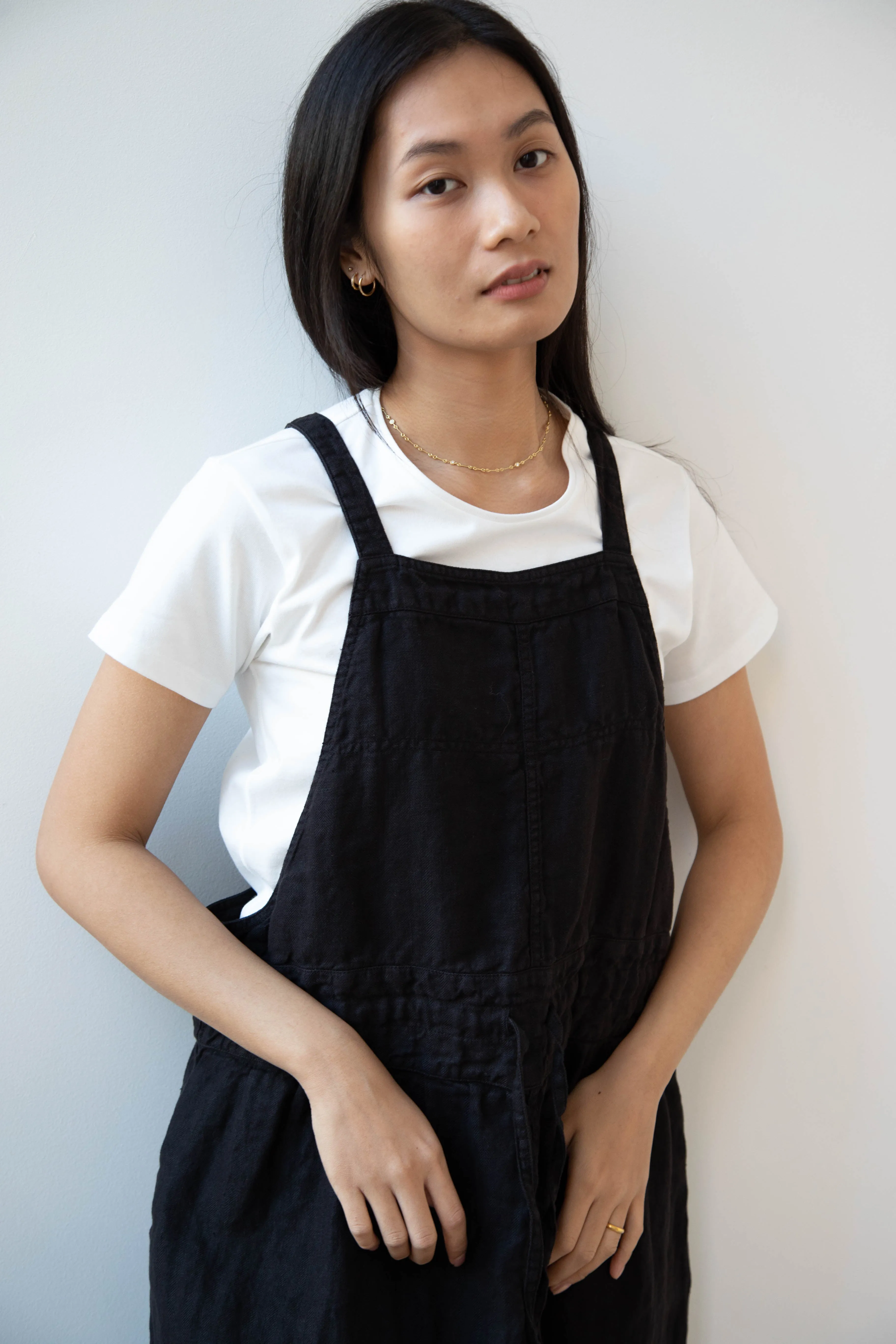 Armen | Linen Apron Dress in Black