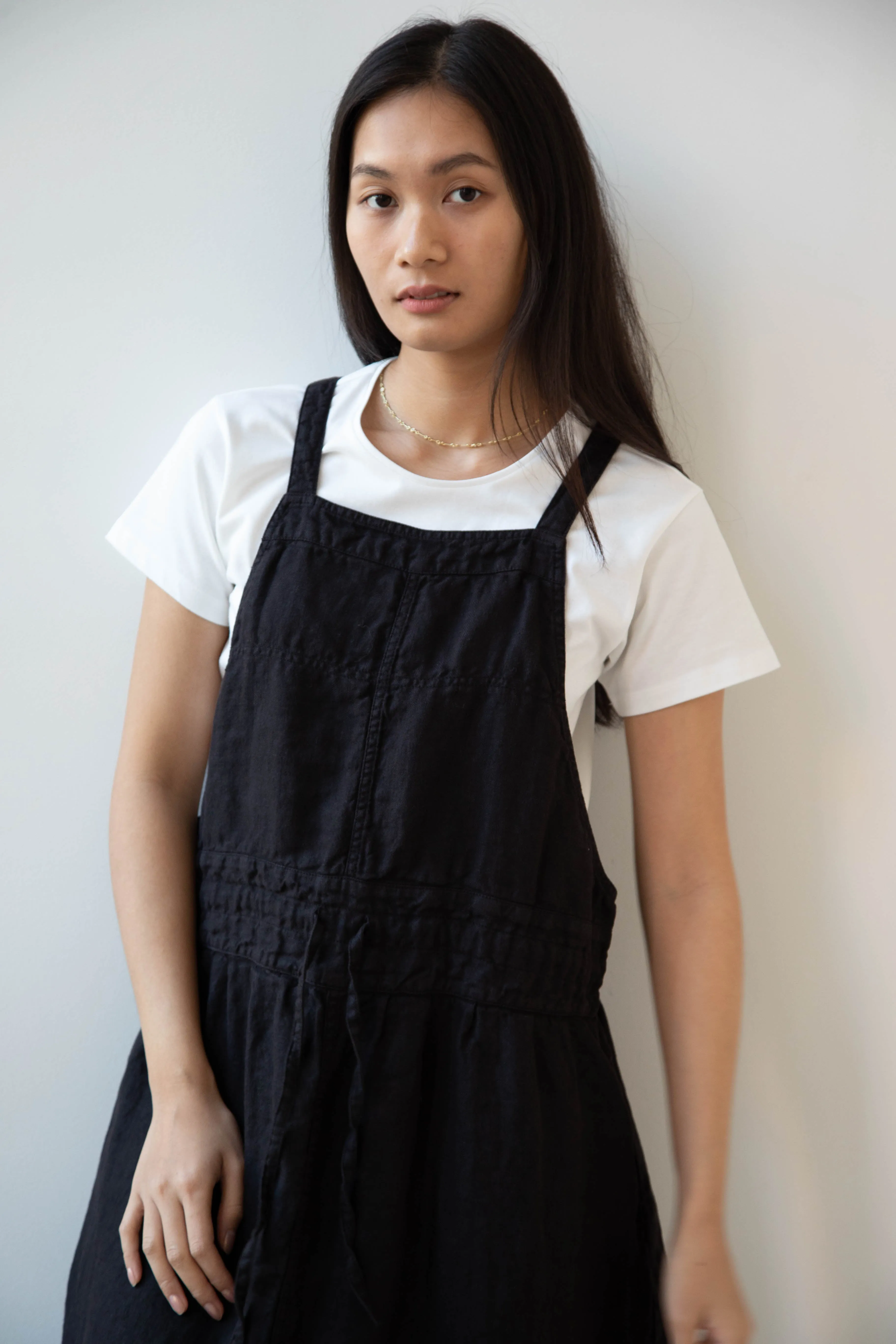 Armen | Linen Apron Dress in Black