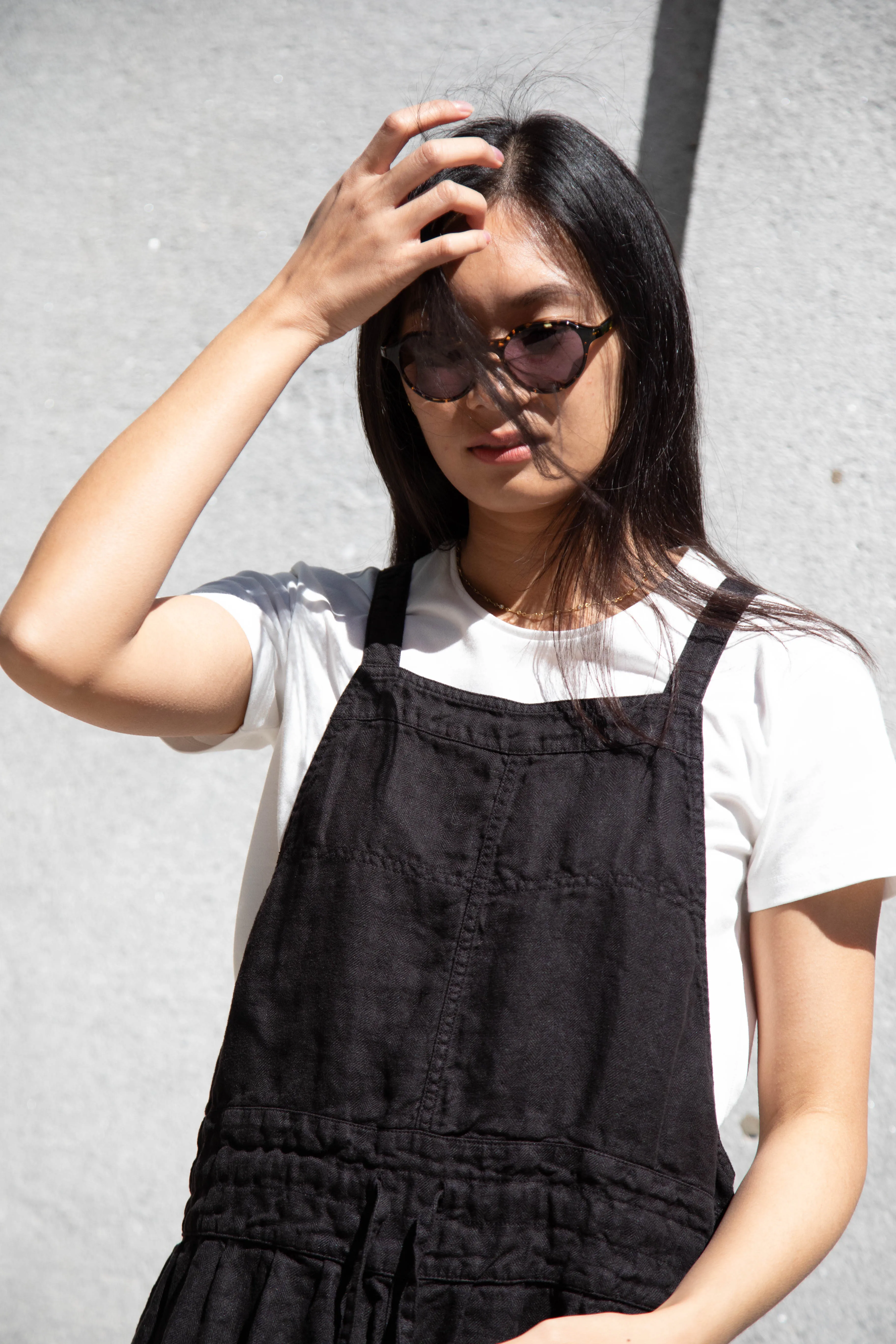 Armen | Linen Apron Dress in Black