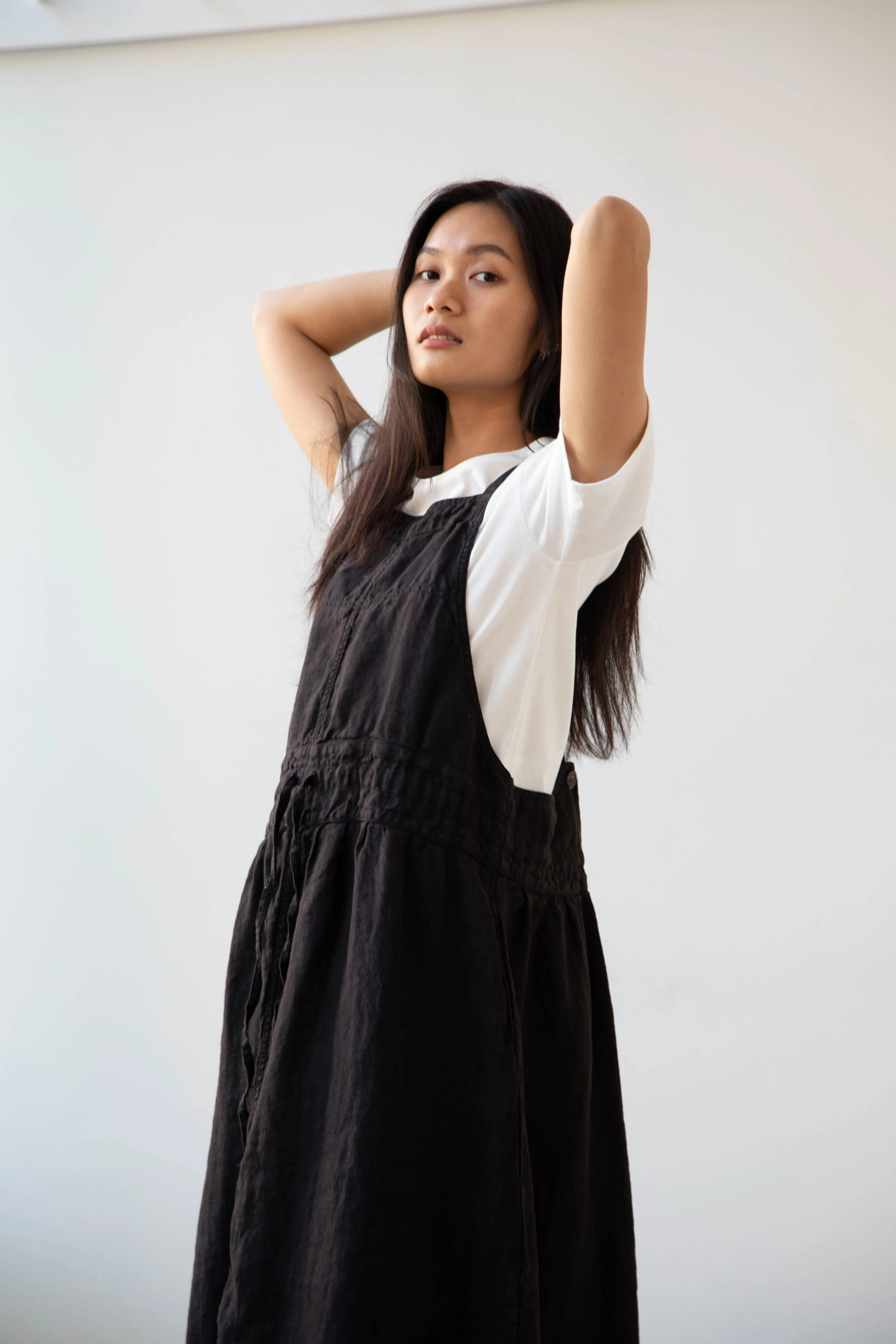 Armen | Linen Apron Dress in Black