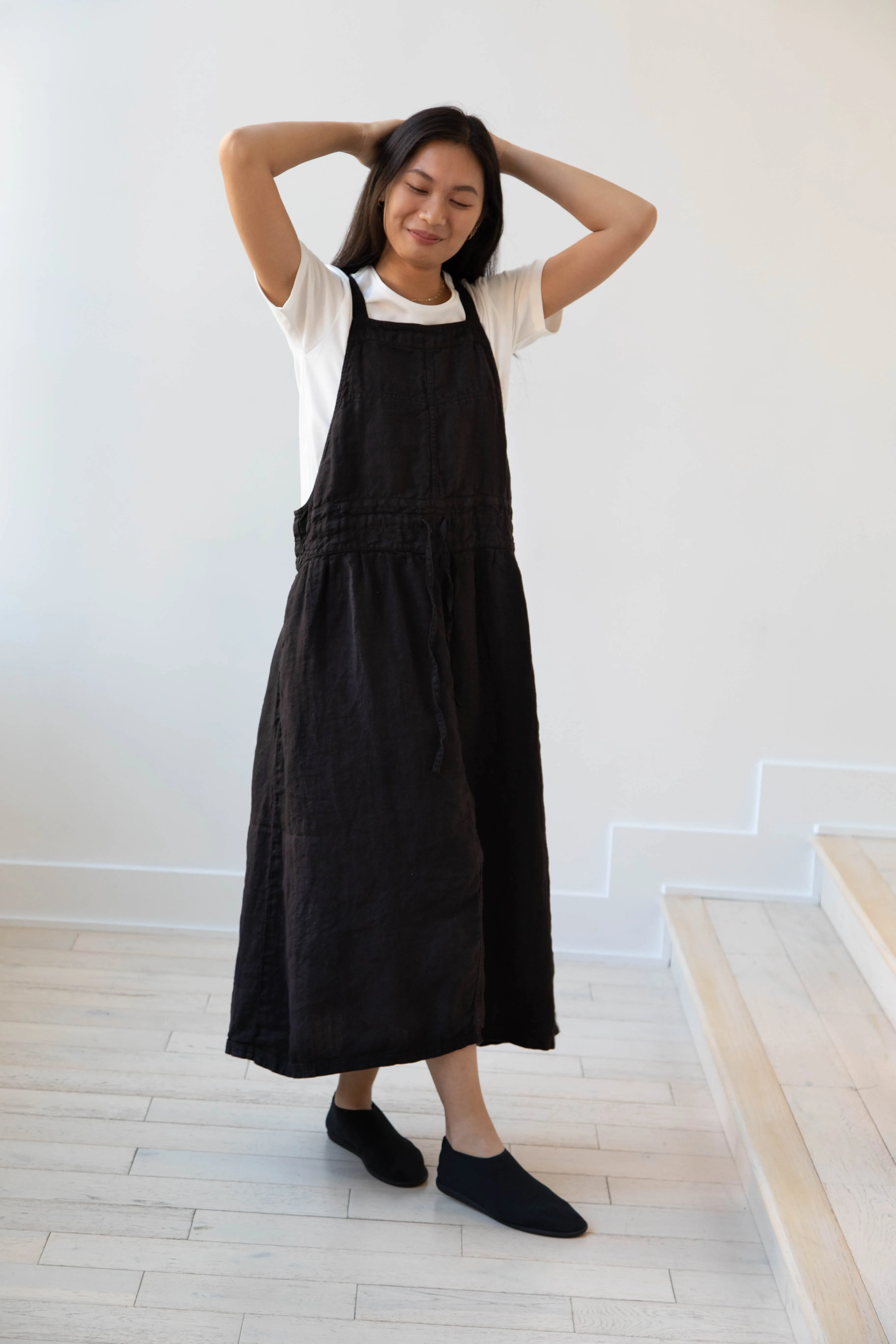 Armen | Linen Apron Dress in Black