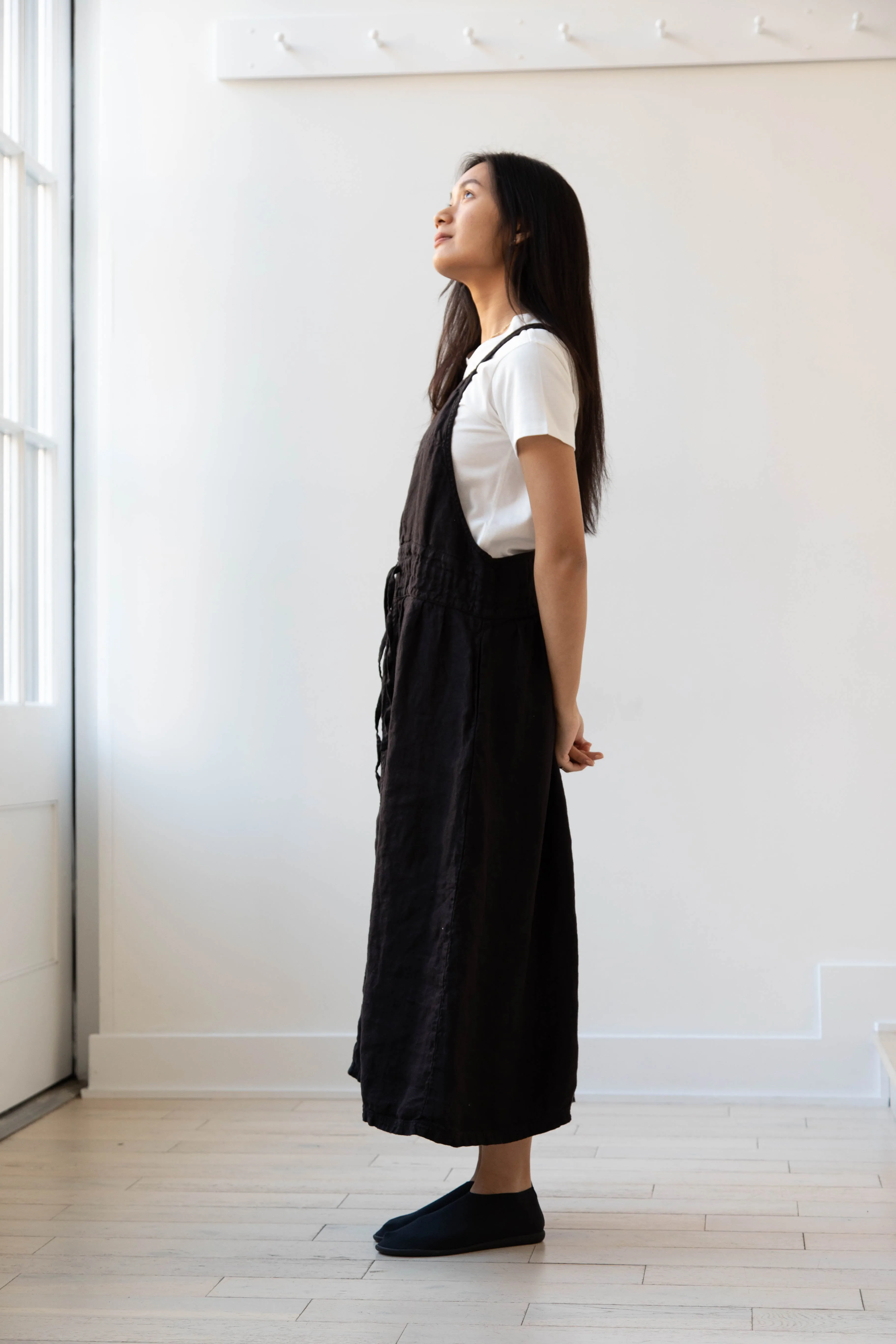 Armen | Linen Apron Dress in Black