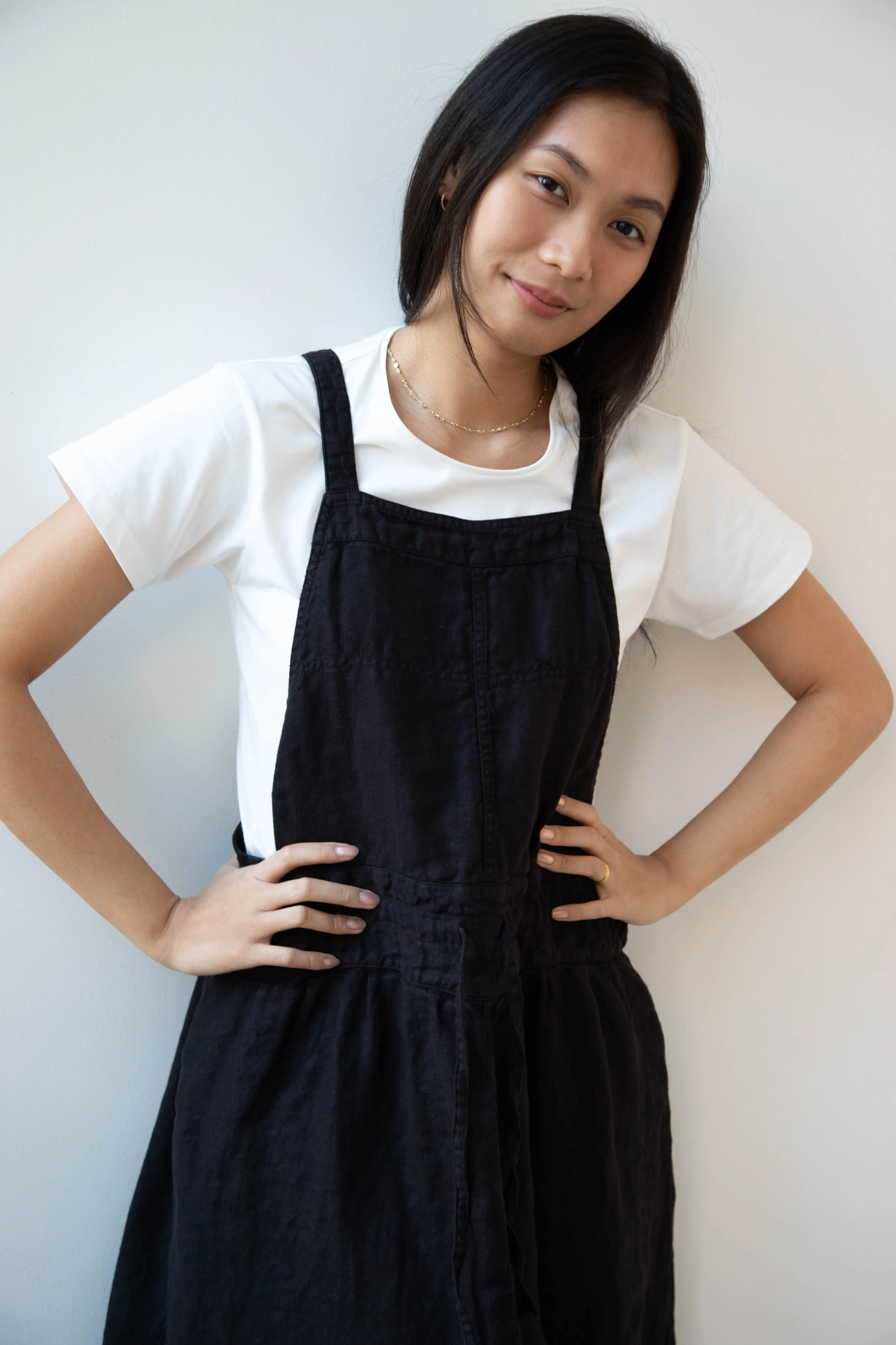 Armen | Linen Apron Dress in Black