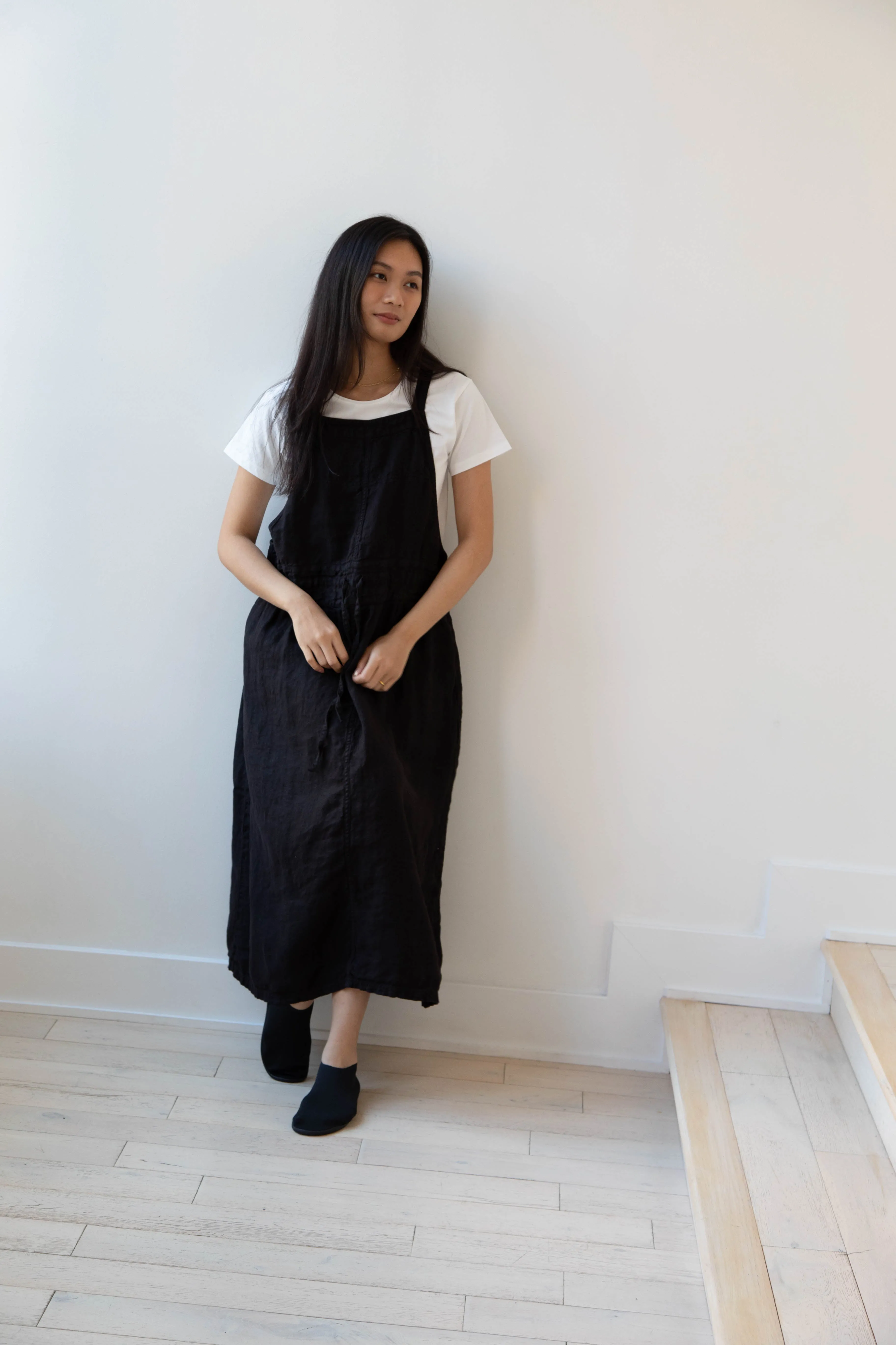 Armen | Linen Apron Dress in Black