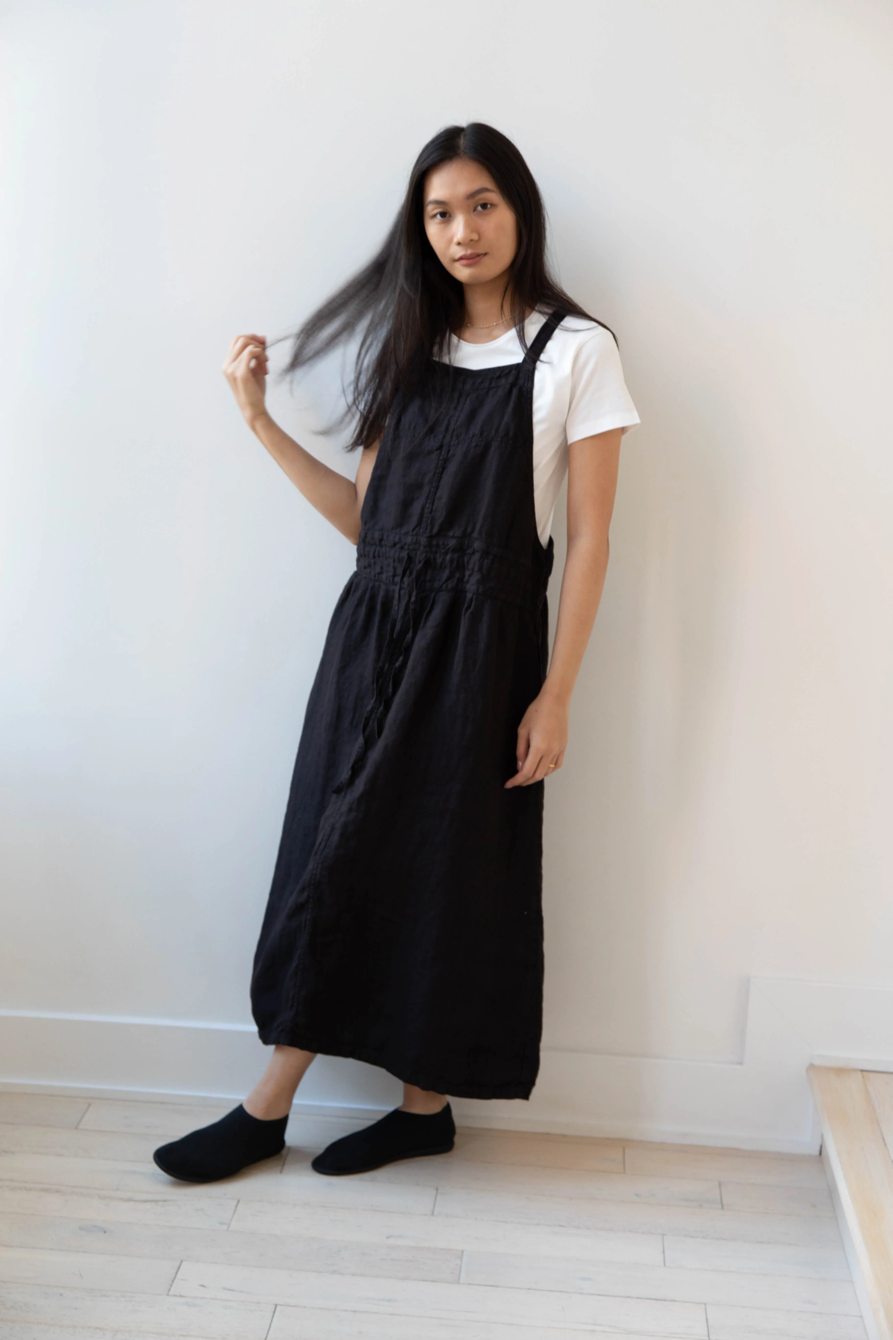 Armen | Linen Apron Dress in Black