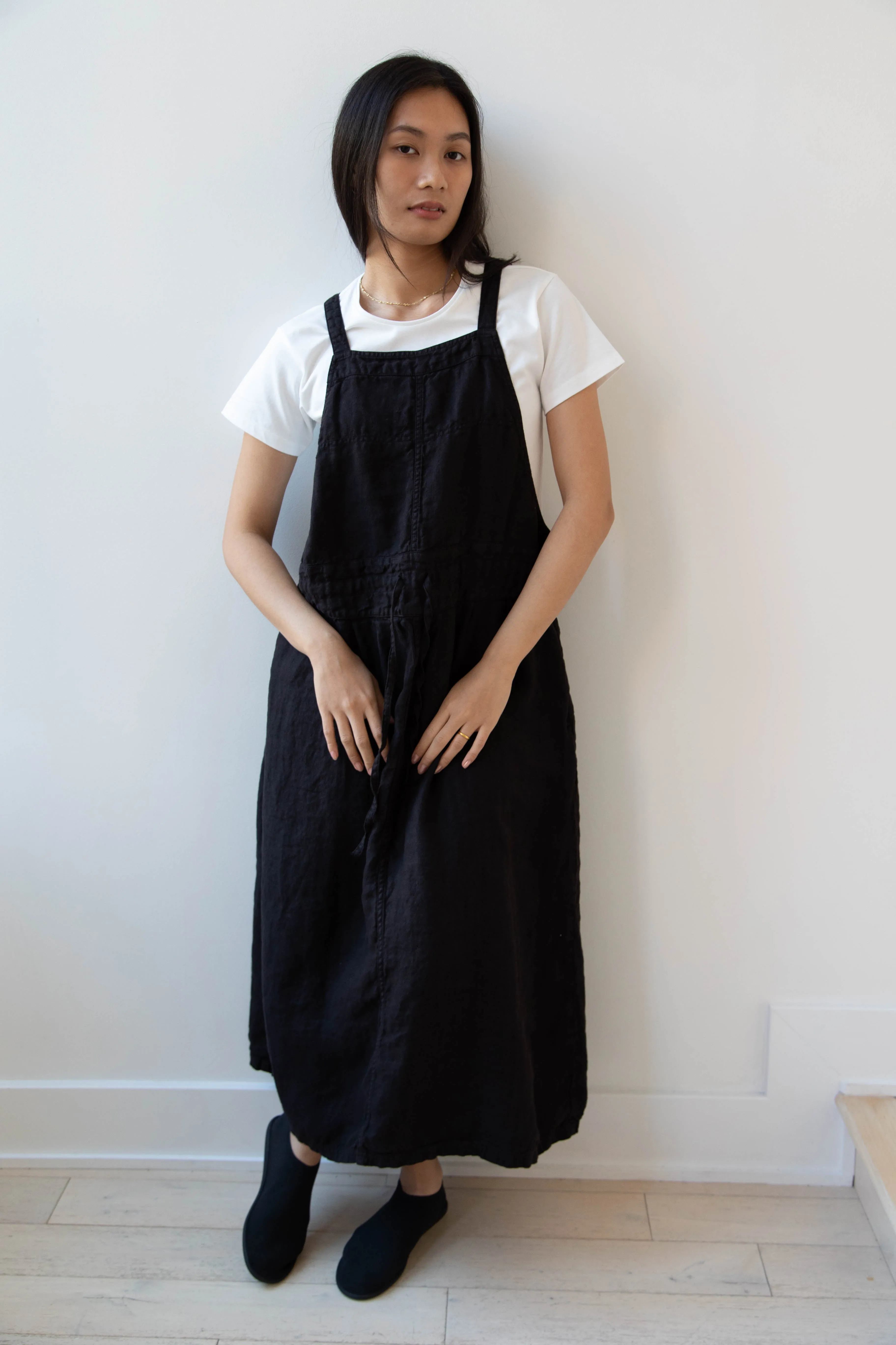 Armen | Linen Apron Dress in Black