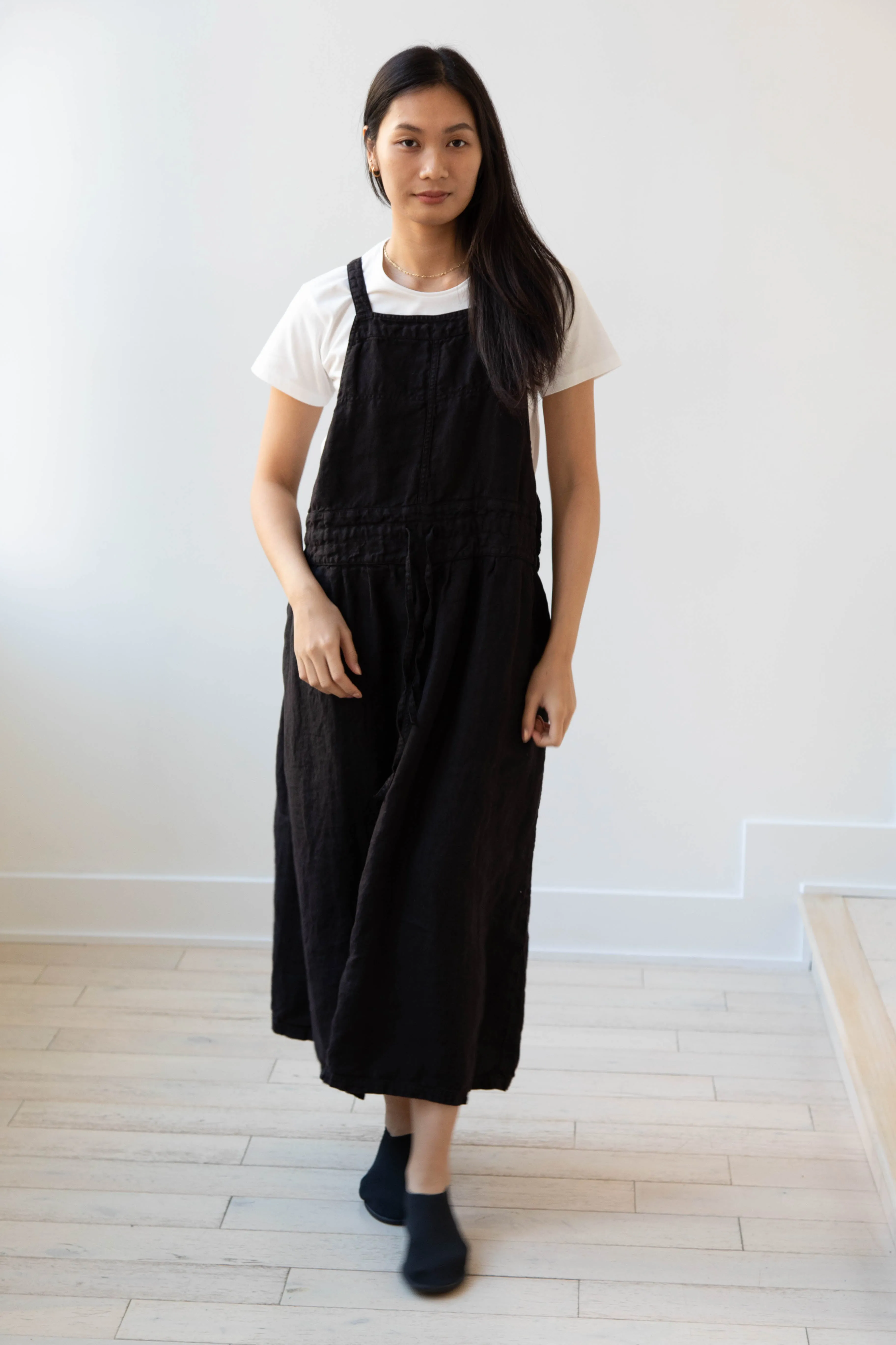 Armen | Linen Apron Dress in Black