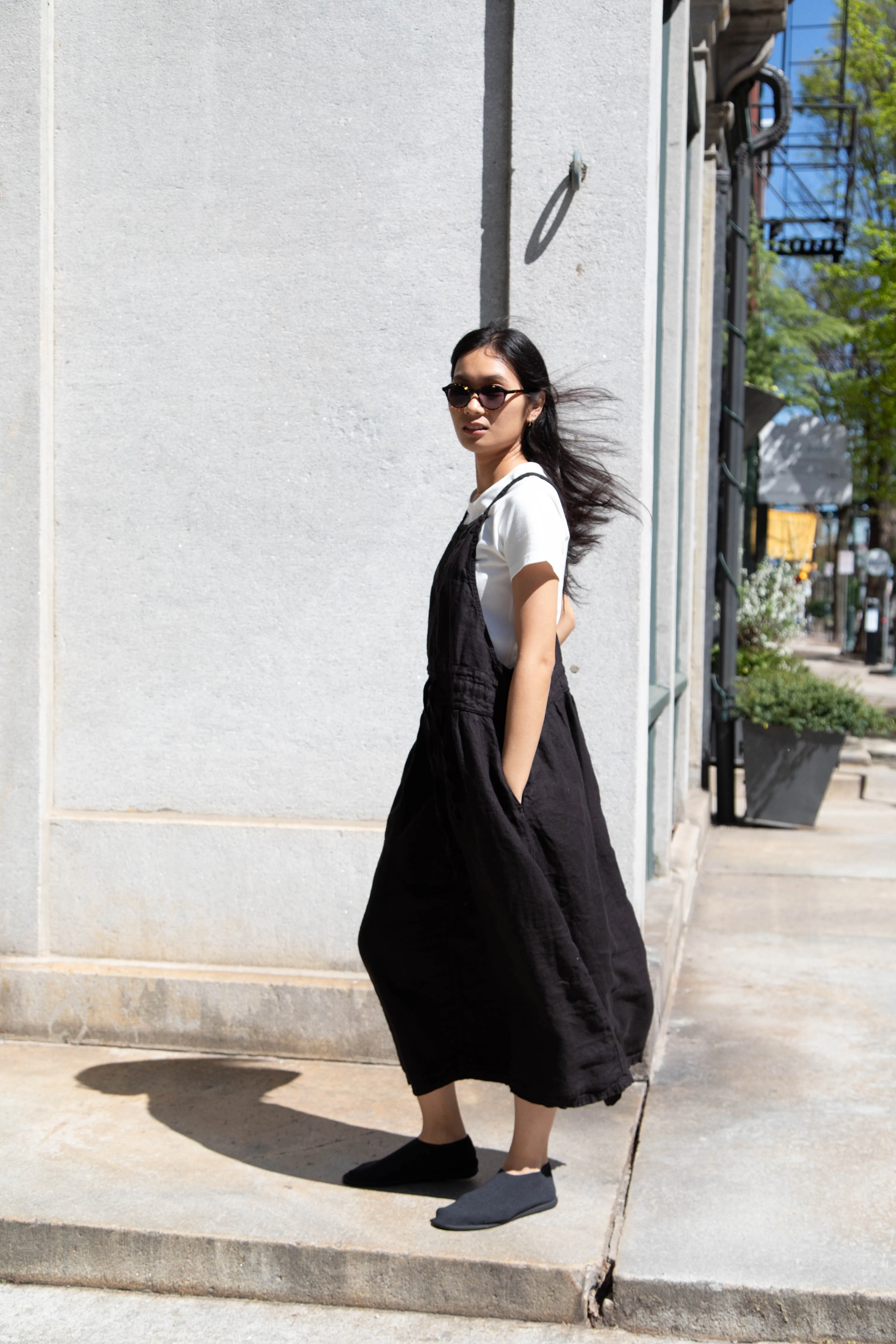 Armen | Linen Apron Dress in Black