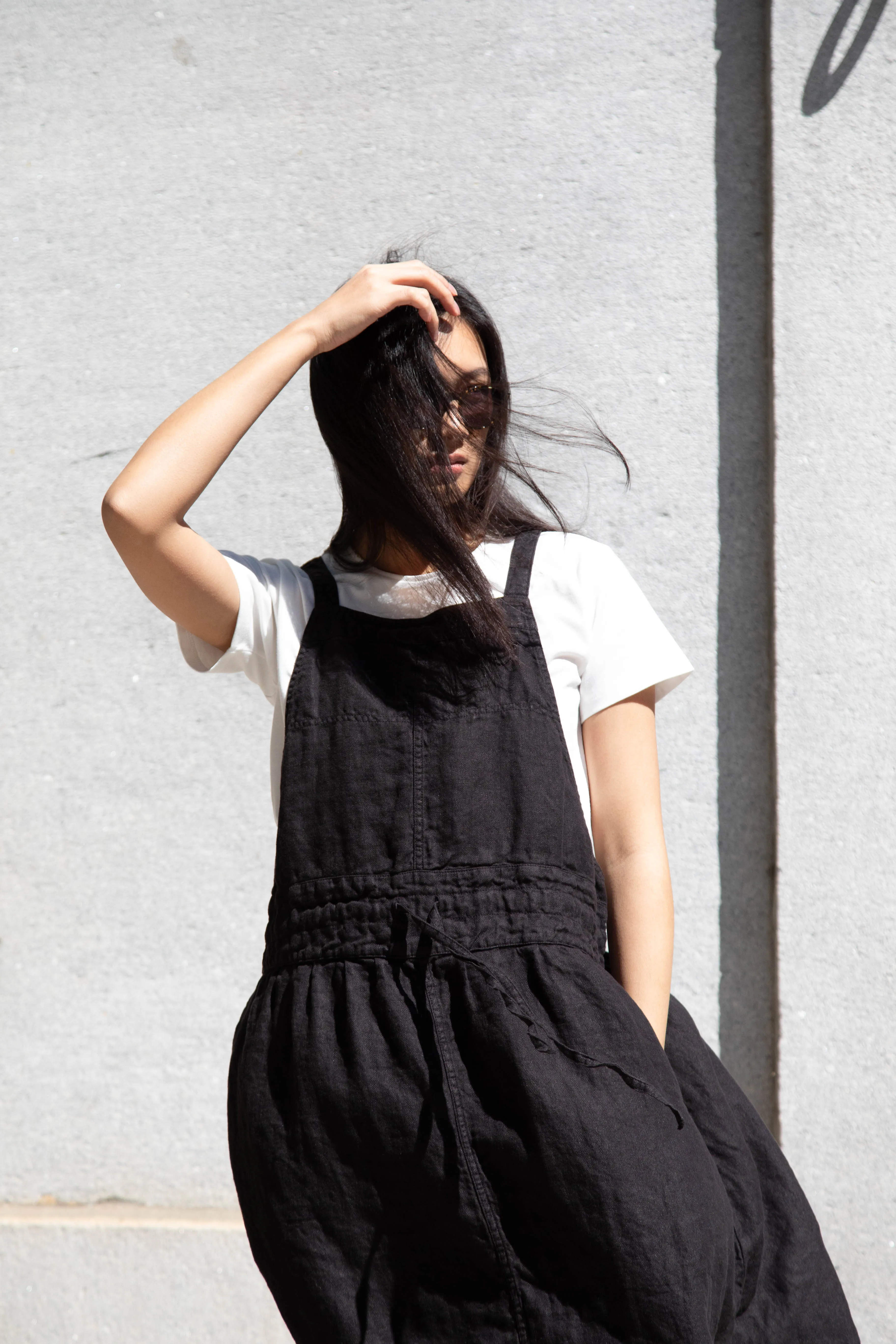 Armen | Linen Apron Dress in Black