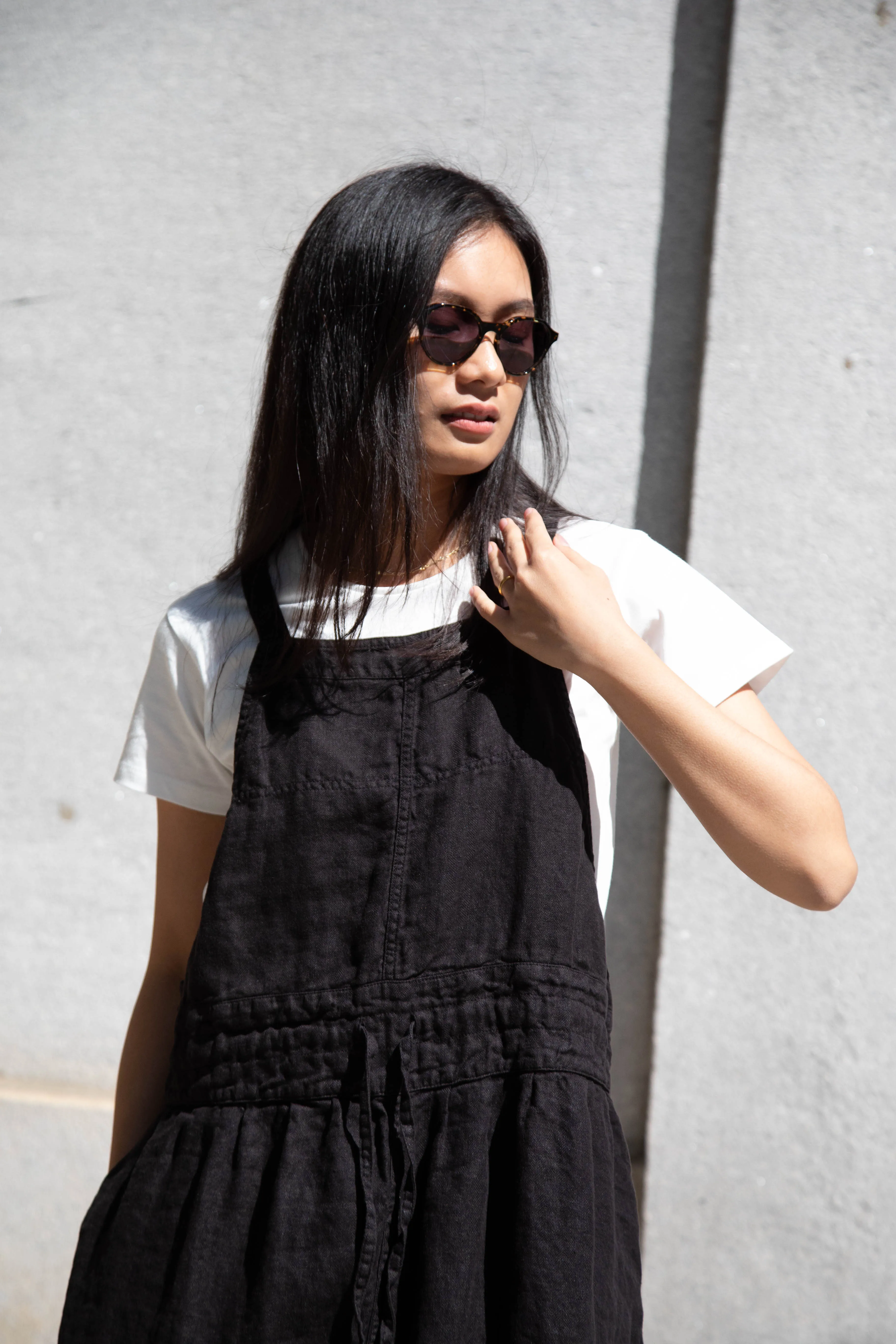 Armen | Linen Apron Dress in Black