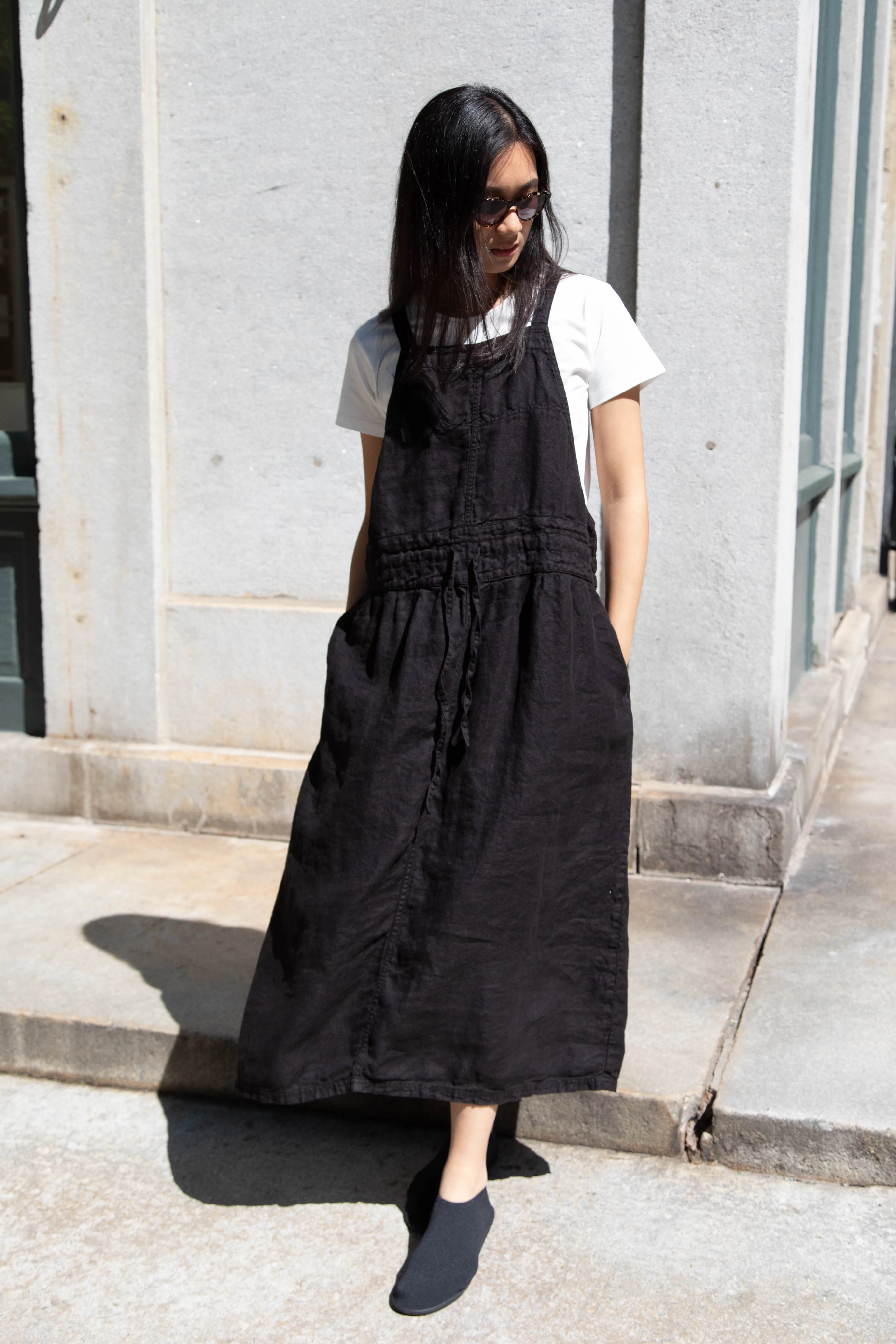 Armen | Linen Apron Dress in Black