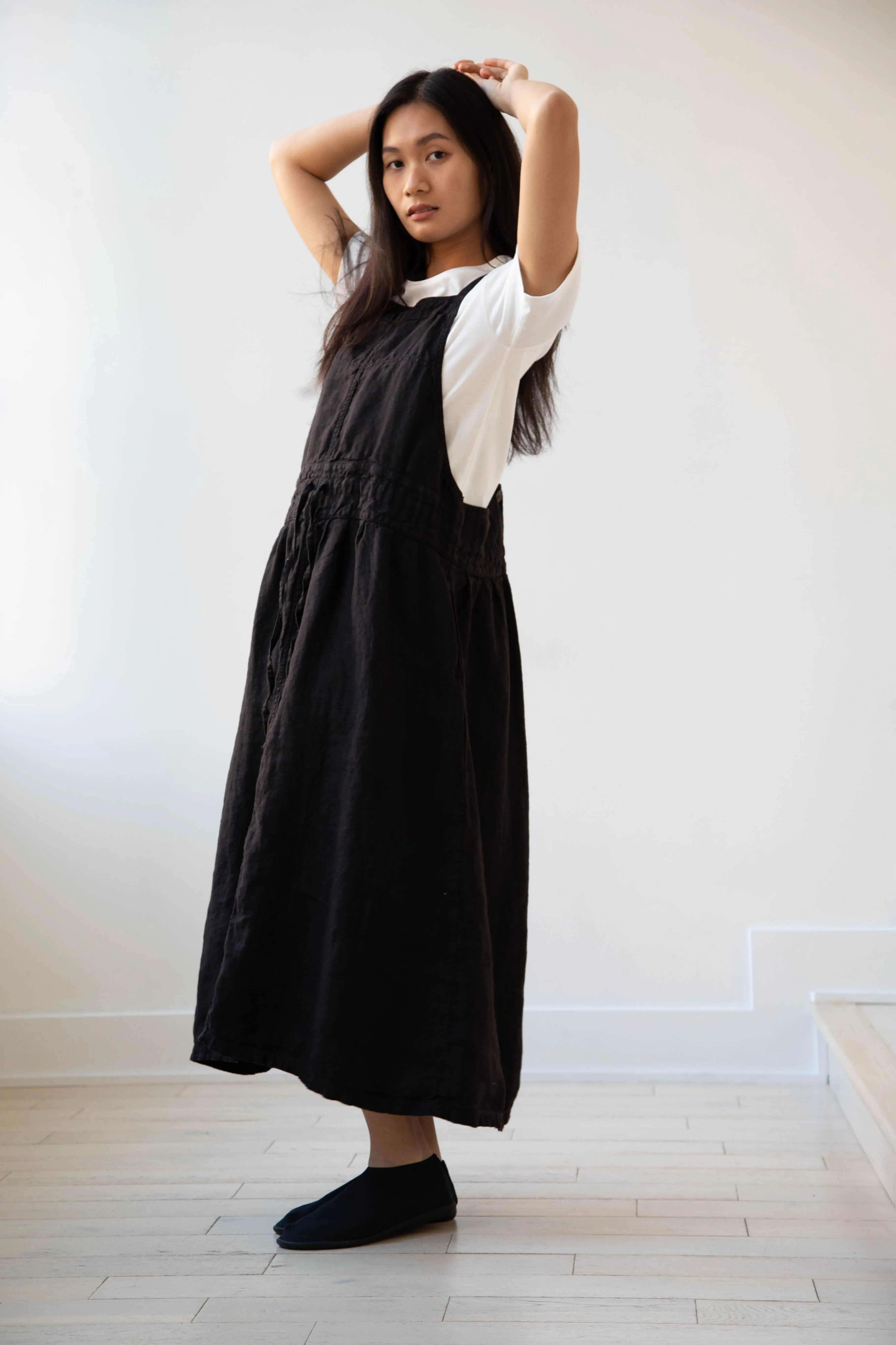 Armen | Linen Apron Dress in Black