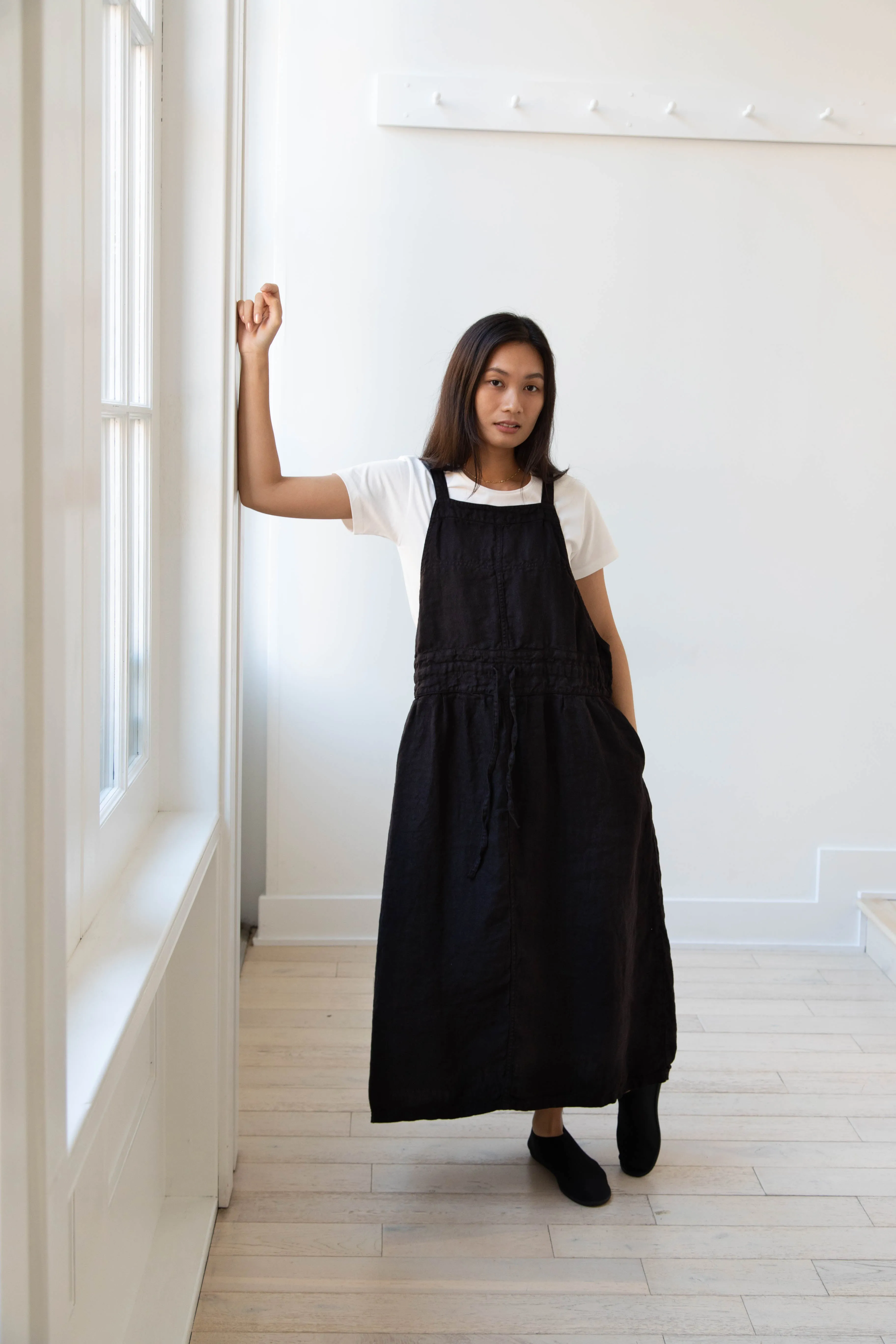 Armen | Linen Apron Dress in Black