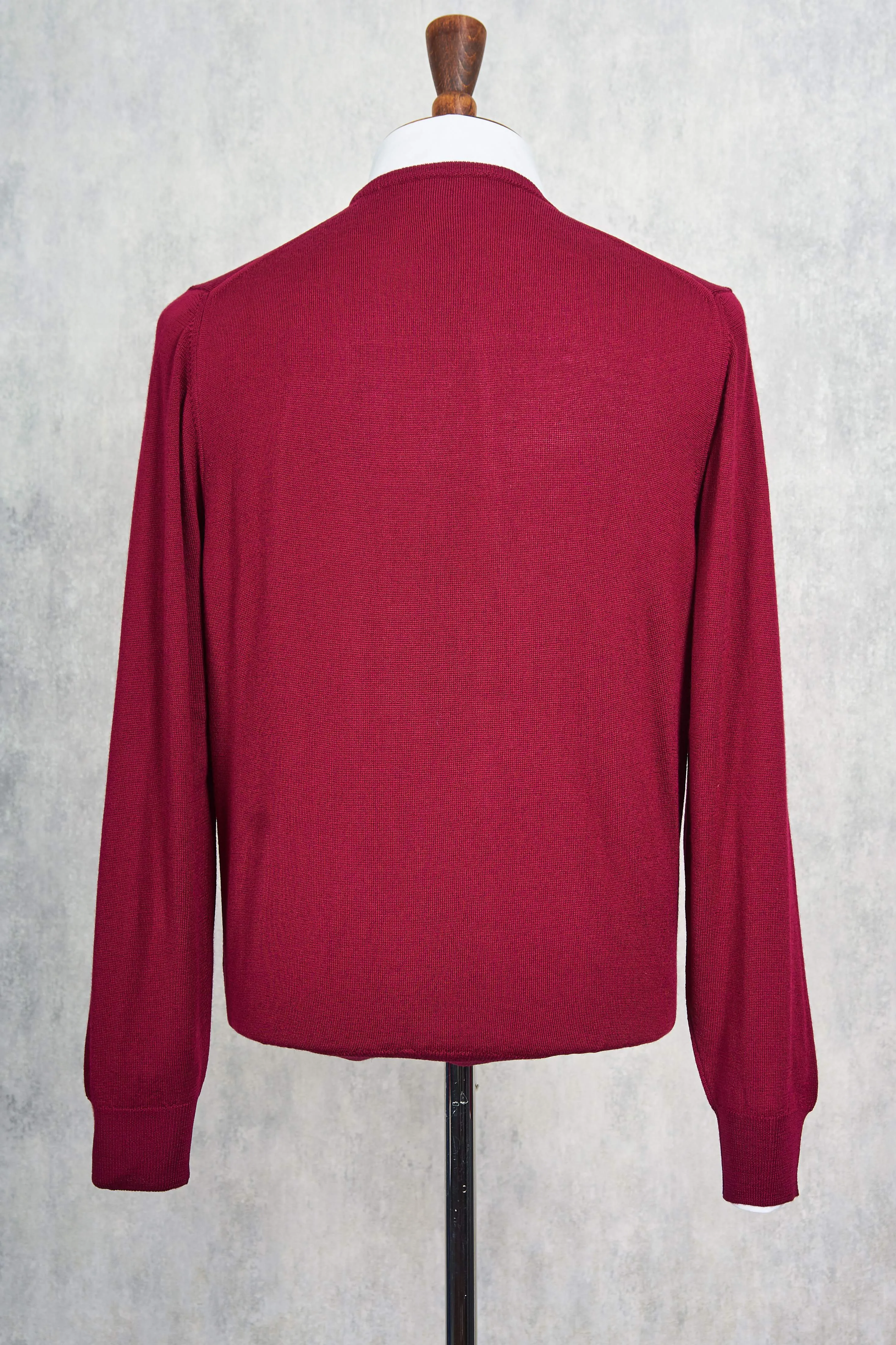 Ascot Chang Burgundy Extra-Fine Merino Wool Round Neck Sweater