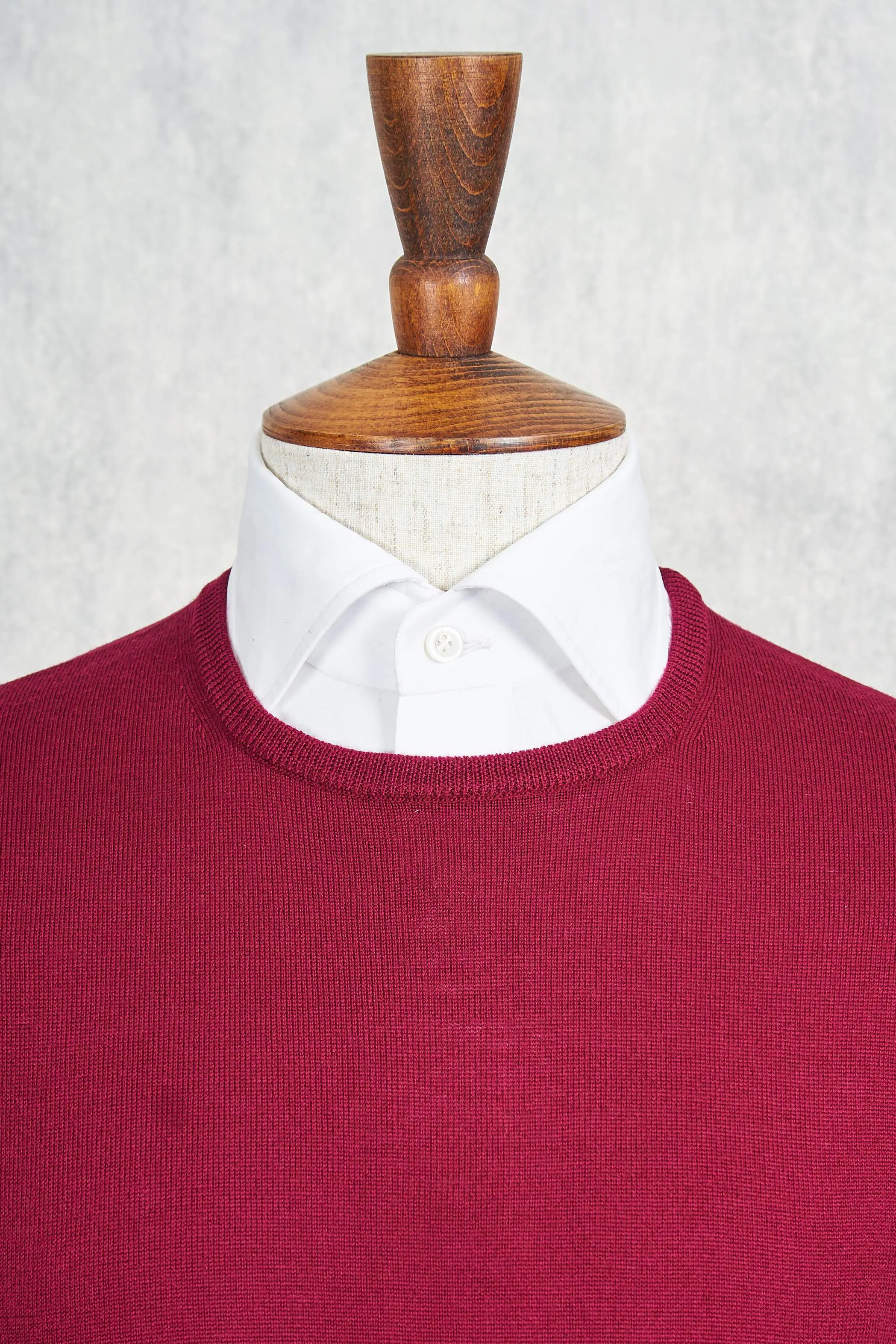 Ascot Chang Burgundy Extra-Fine Merino Wool Round Neck Sweater