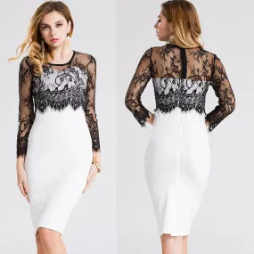 Beautiful Lace Stitching Knee-length Pencil Dress