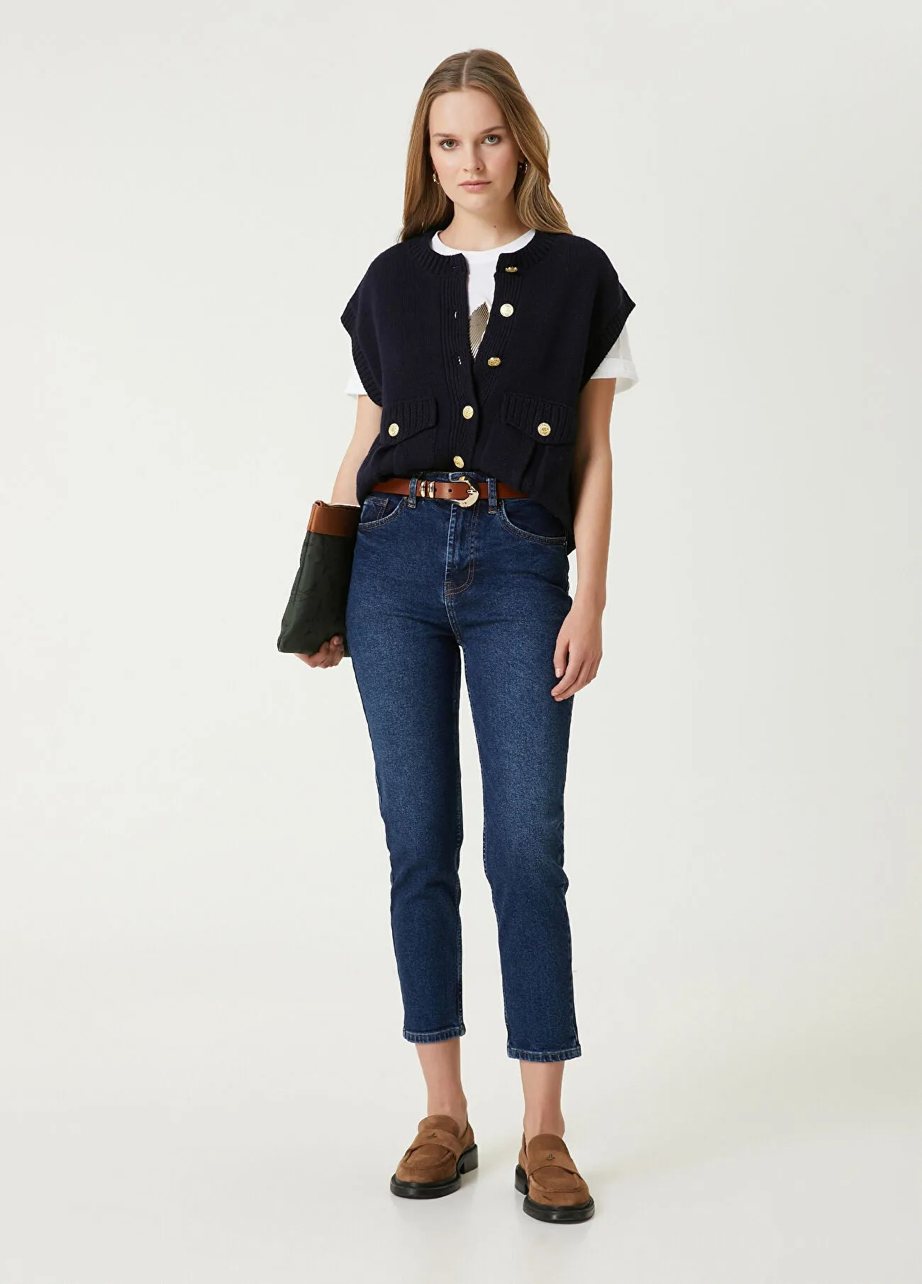 Beymen Club Dark Slim Mom Jeans Navy Blue