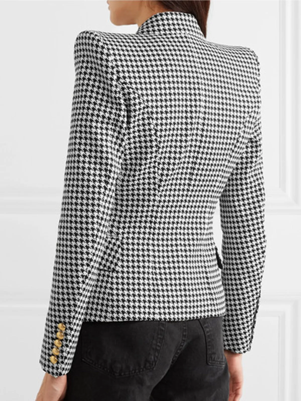 Black & White 1950s Double Breasted Houndstooth Blazer