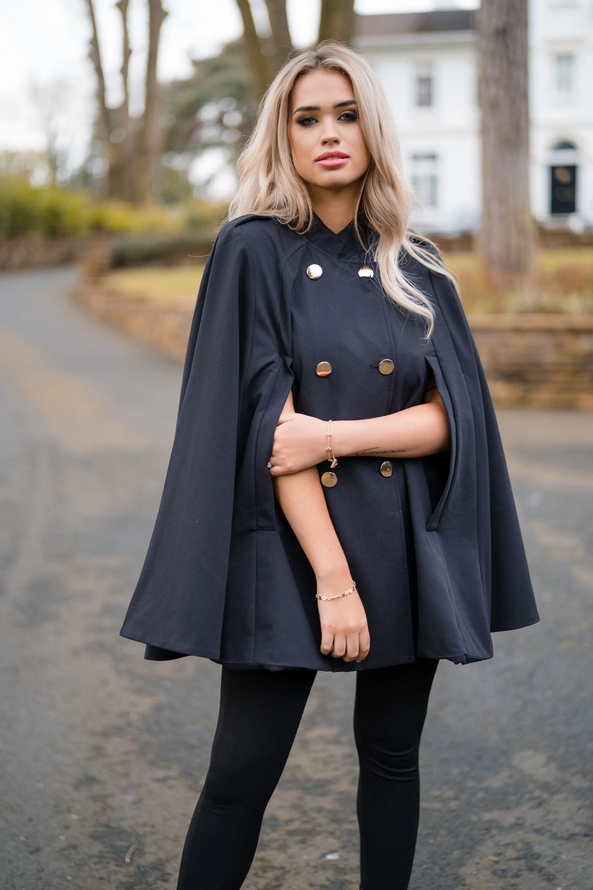 Black Double Breasted Cape Jacket