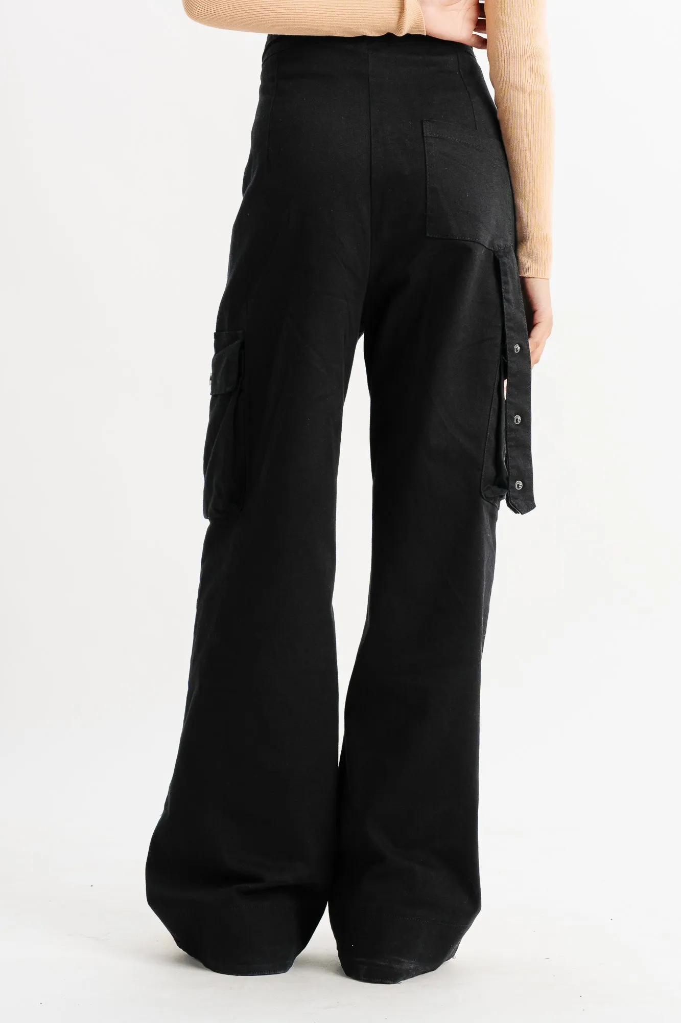 Black Flap Detail Waistband Cargos