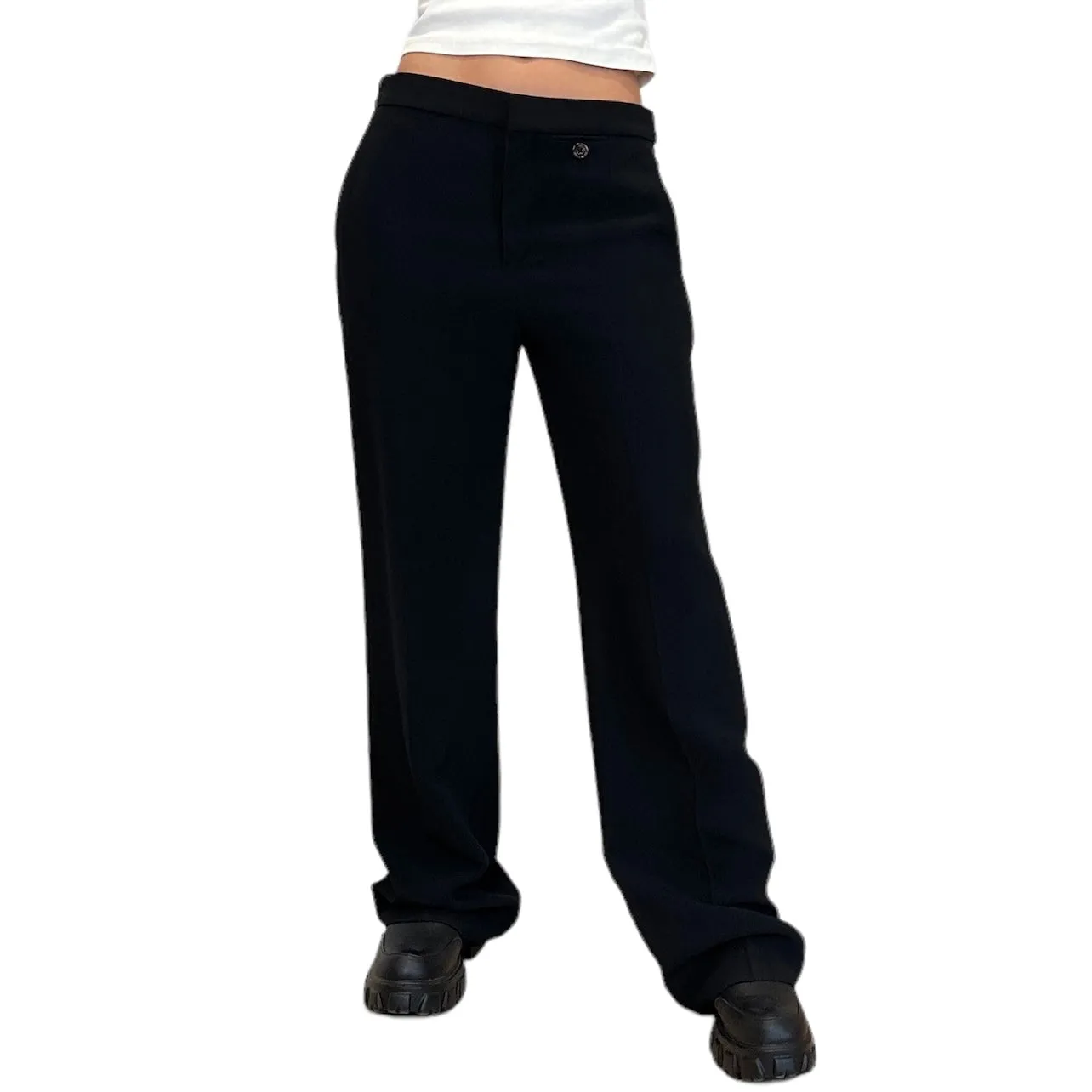 Black Low Waist Tailored Pants - XS