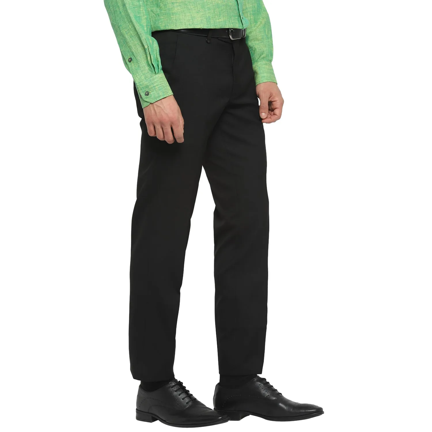 Black Slim Fit Self Design Trouser