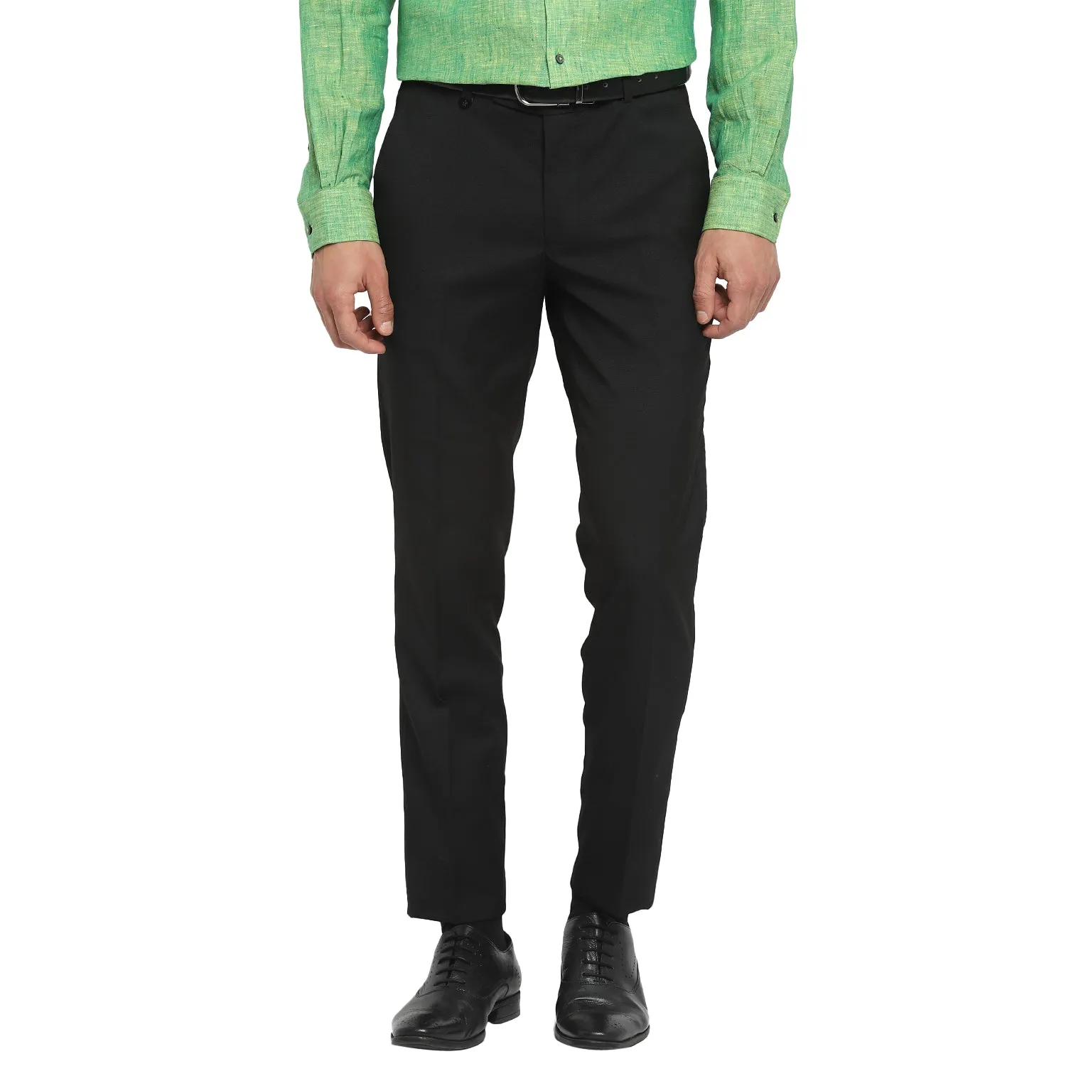 Black Slim Fit Self Design Trouser