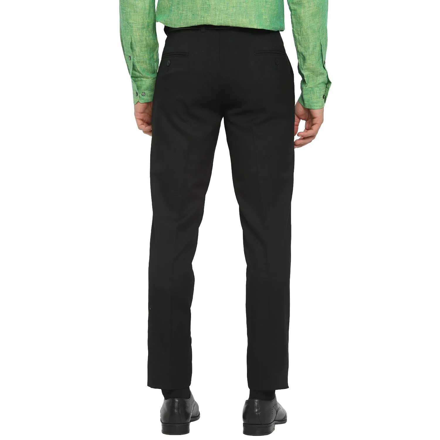 Black Slim Fit Self Design Trouser