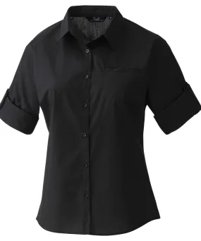 Black - Women's roll sleeve poplin blouse