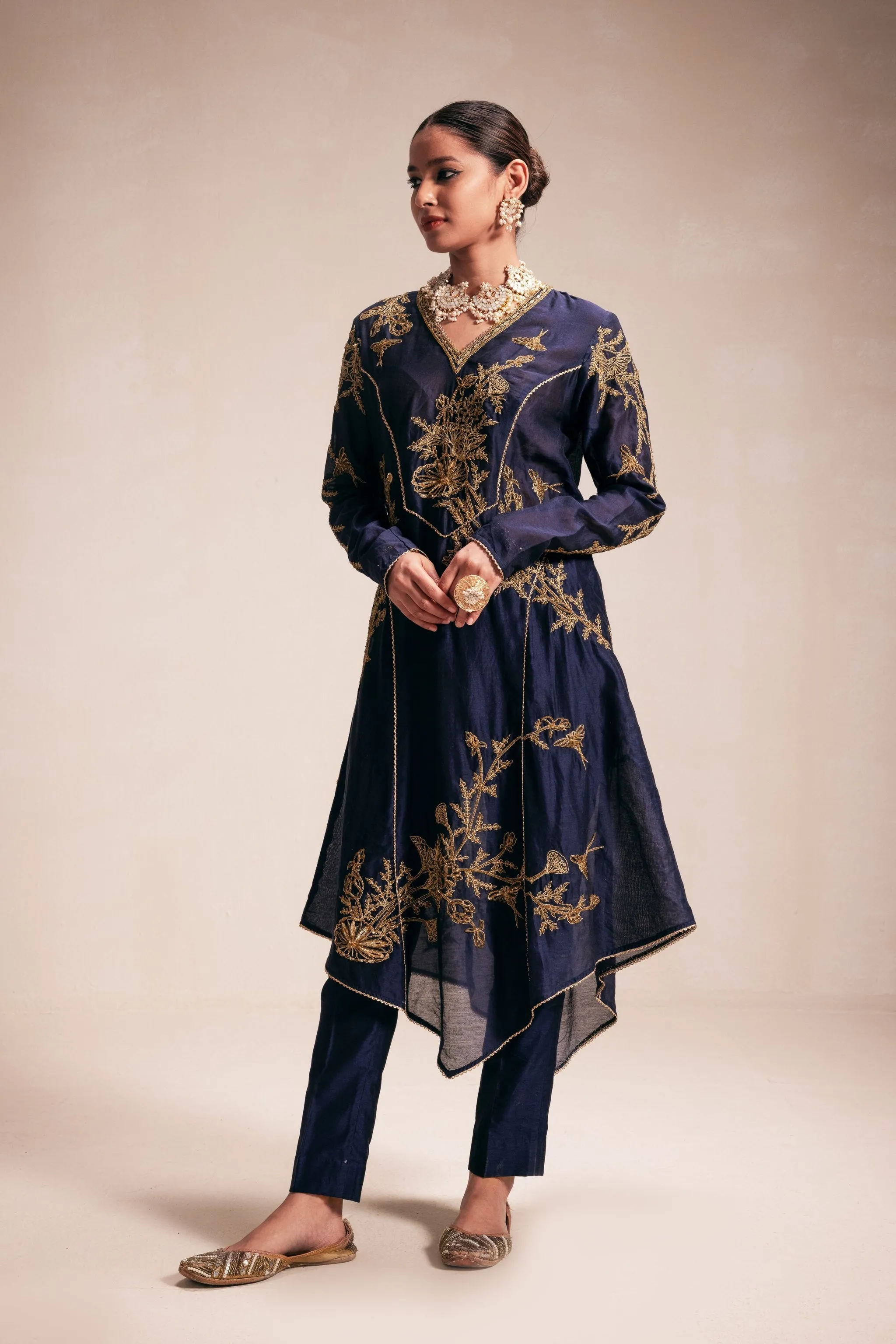 Blue Embroidery Structured Kurta Set