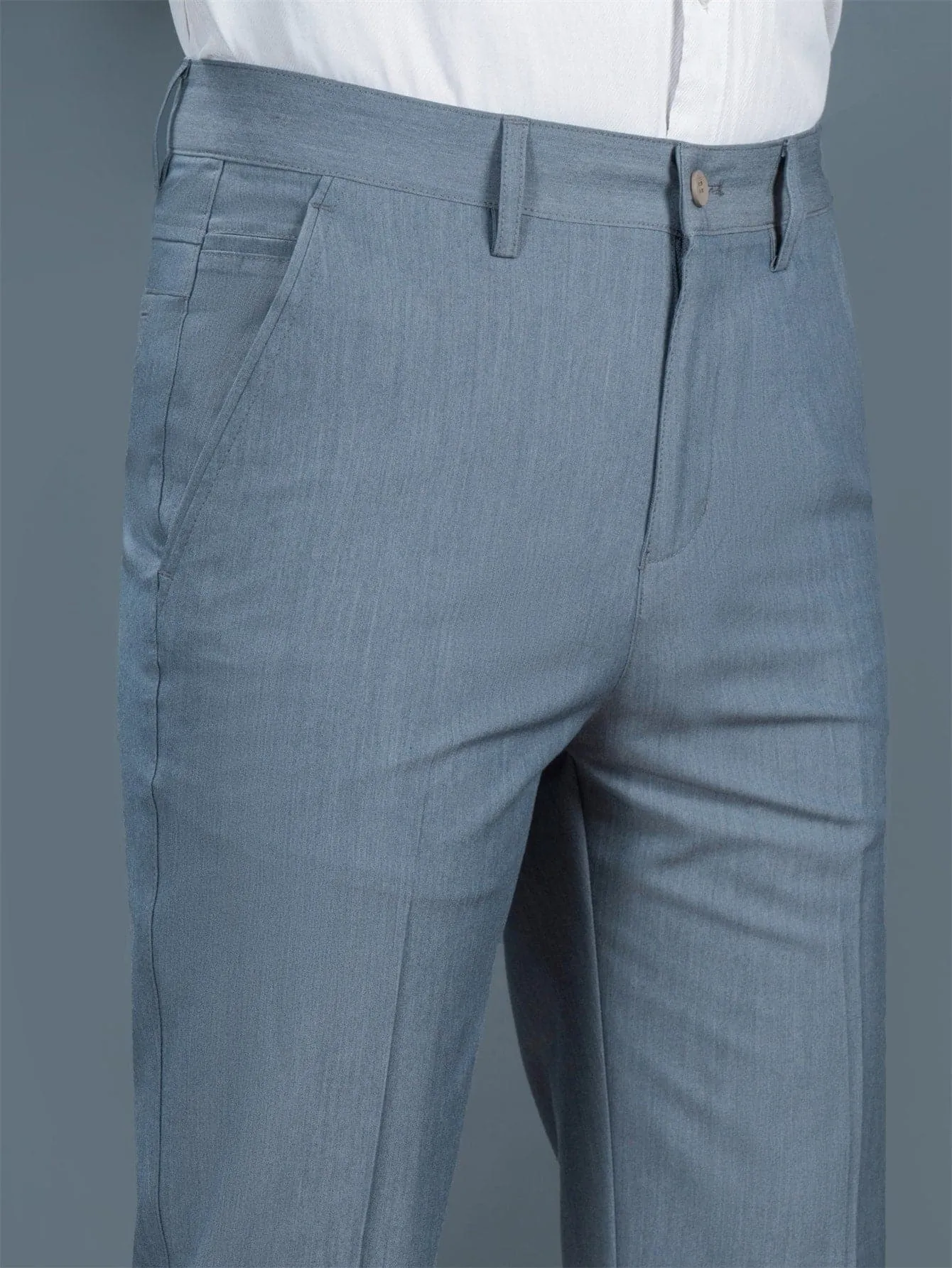 Blue Slant Pocket Zipper Fly Tailored Trousers