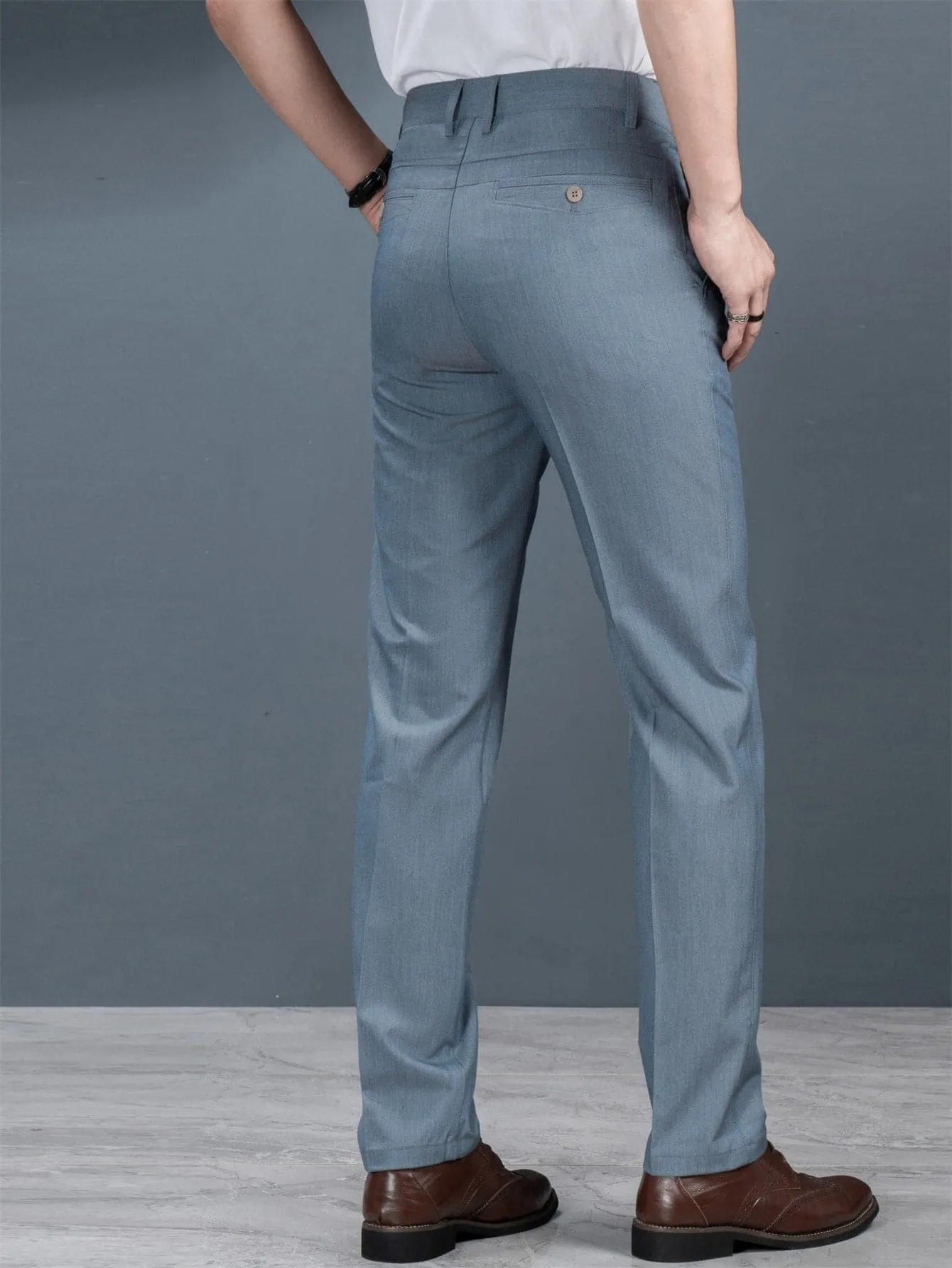 Blue Slant Pocket Zipper Fly Tailored Trousers