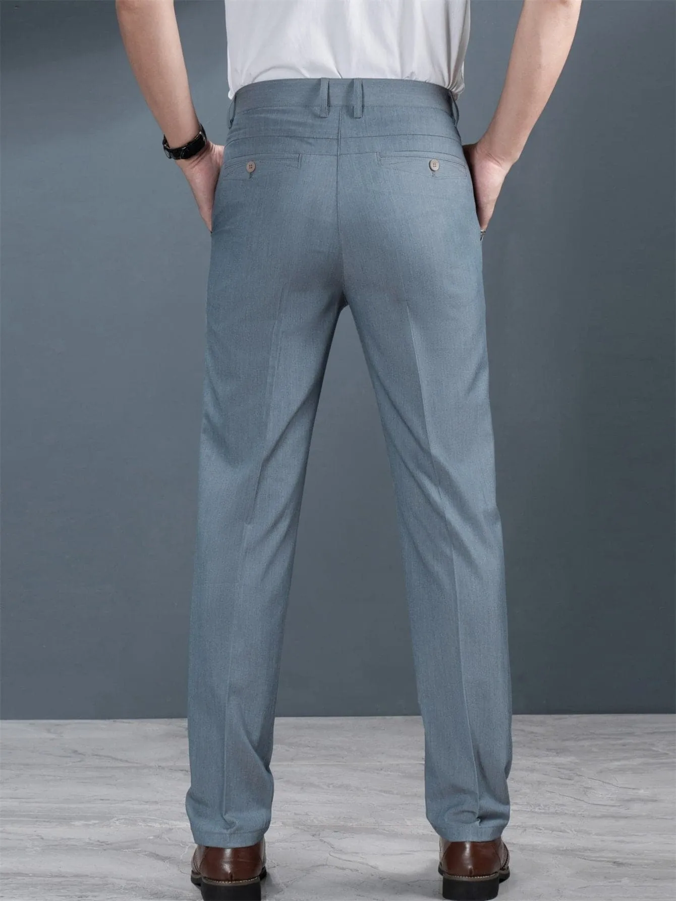 Blue Slant Pocket Zipper Fly Tailored Trousers