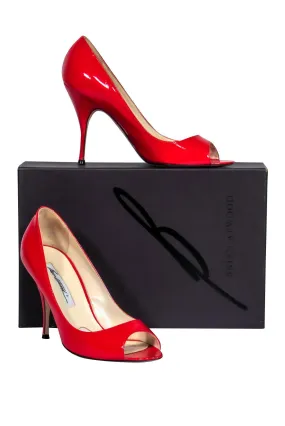 Brian Atwood - Red Patent Leather Peep Toe Pumps Sz 7