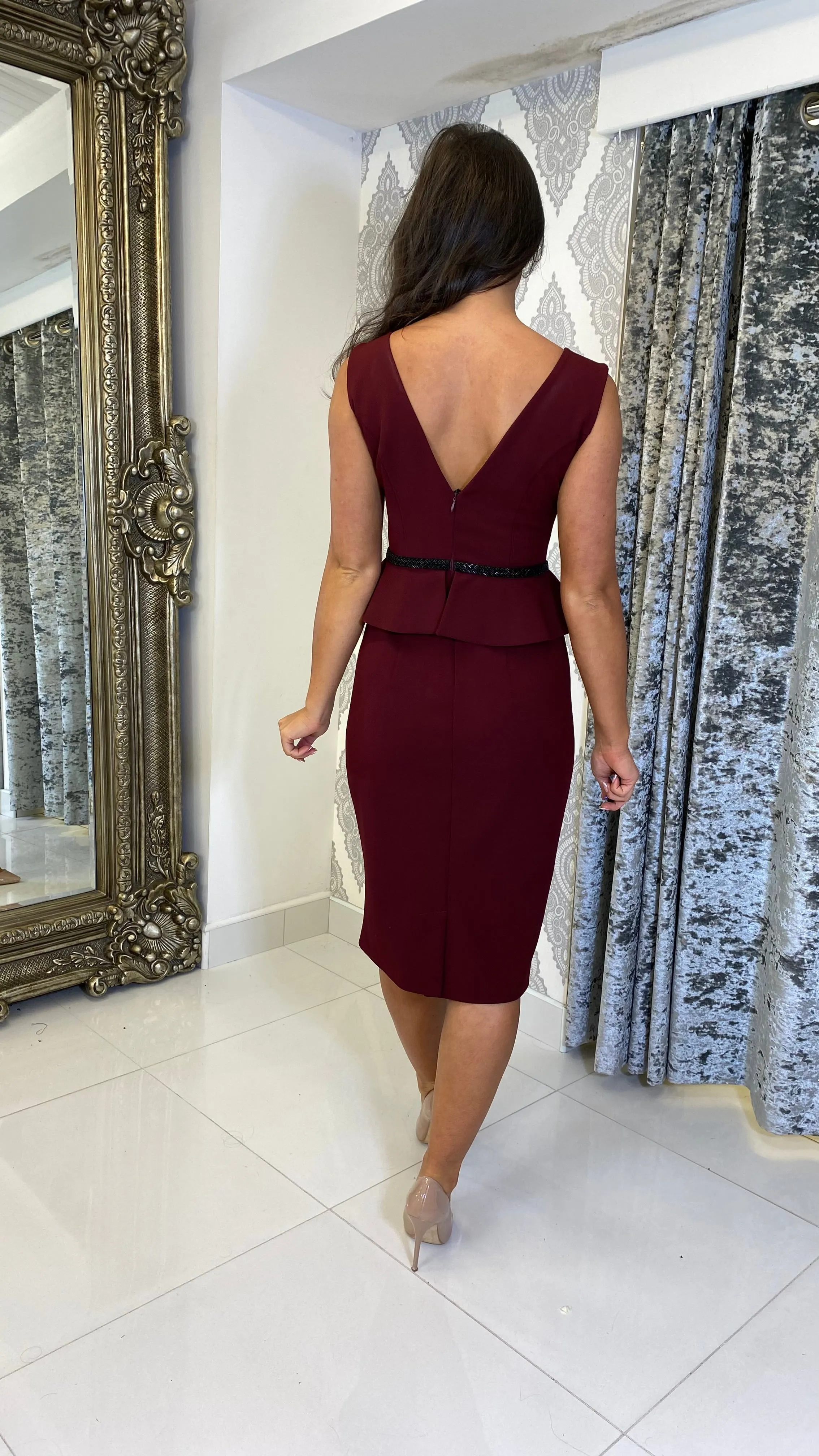 Burgundy Peplum Pencil Dress